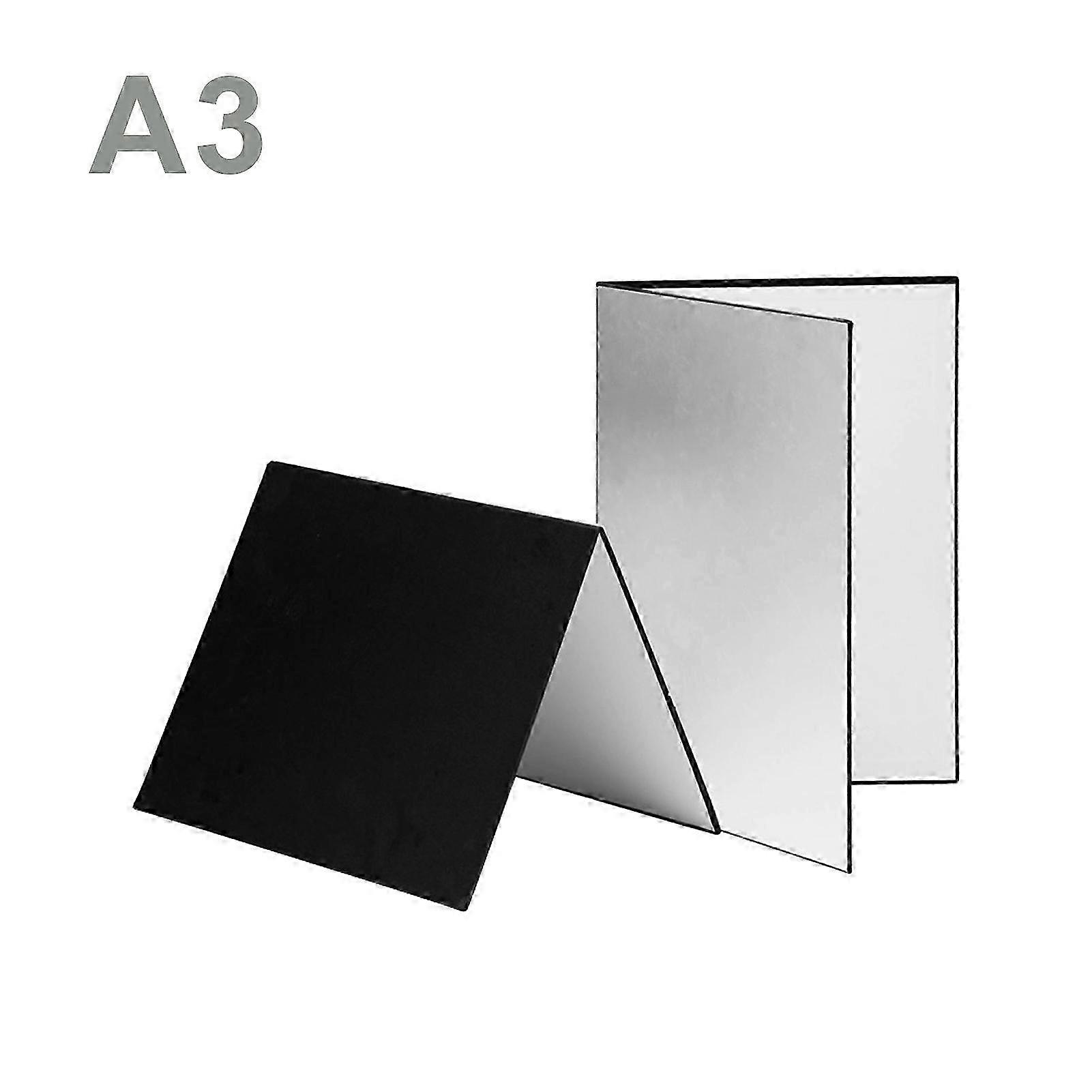 2025 3-in-1 Cardboard Paperboard Folding Photography Reflector Diffuser Board (Black + White + Silver) for Still Life Product Food Photo Shooting, A3