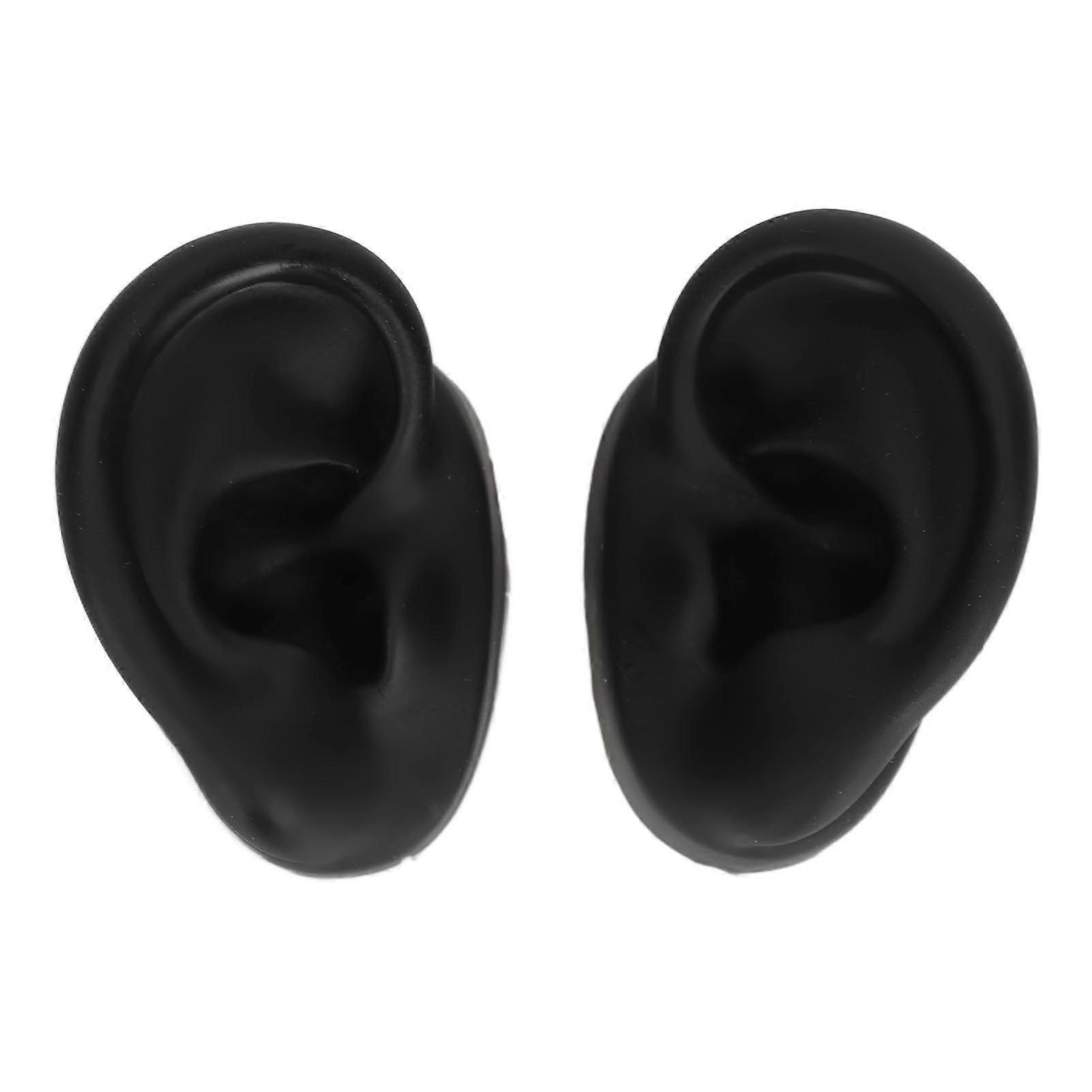 Silicone Ear Model Lifelike Flexible Reusable Left Right Ear Piercing Practice Model for Earrings Earphones Display Black