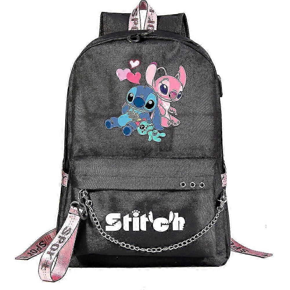 حقيبة ظهر Lilo & Stitch مع منفذ USB - حقيبة كتب قماشية حقيبة ظهر للأولاد والبنات - حقيبة مدرسية للطلاب ، Travel Mochilas عالية الجودة