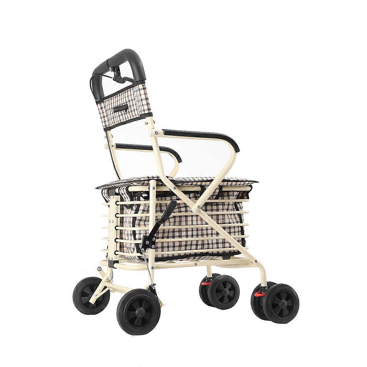 Folding Walk Seated Shopping Trolley with Seat Armrest Backrest