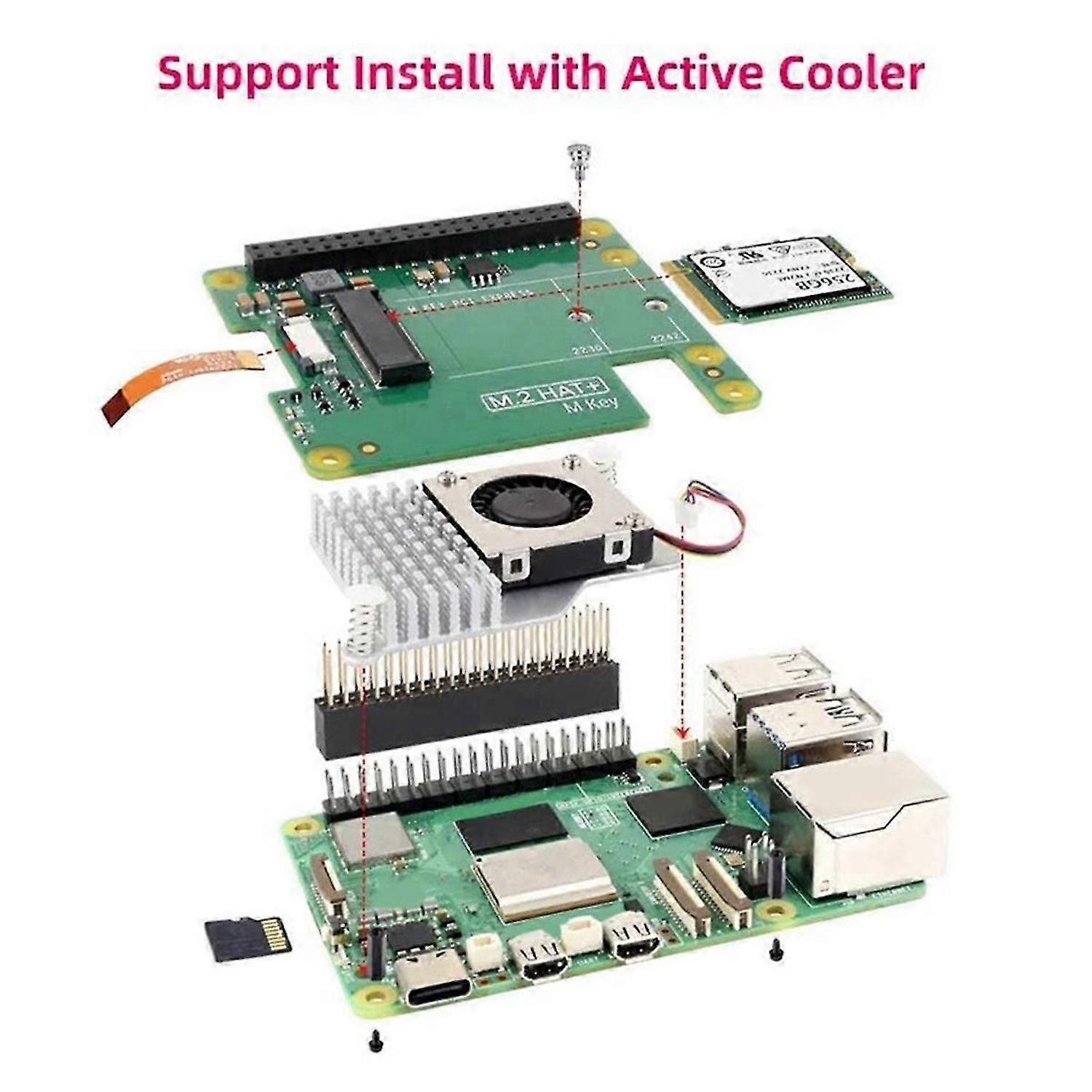 PCIe to M.2 HAT+ with Case+Blower For Raspberry Pi 5 Expansion Board