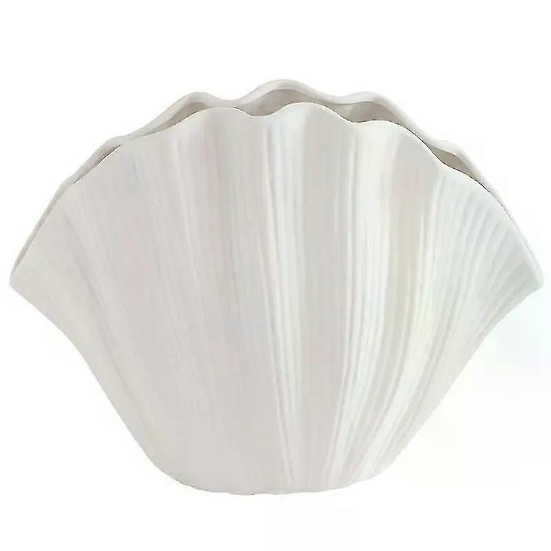 Nordic Style Shell Shaped Ceramic Vase Home Decor Tabletop Artificial Flower Plant Holder Tableware Flower Arrangement A White