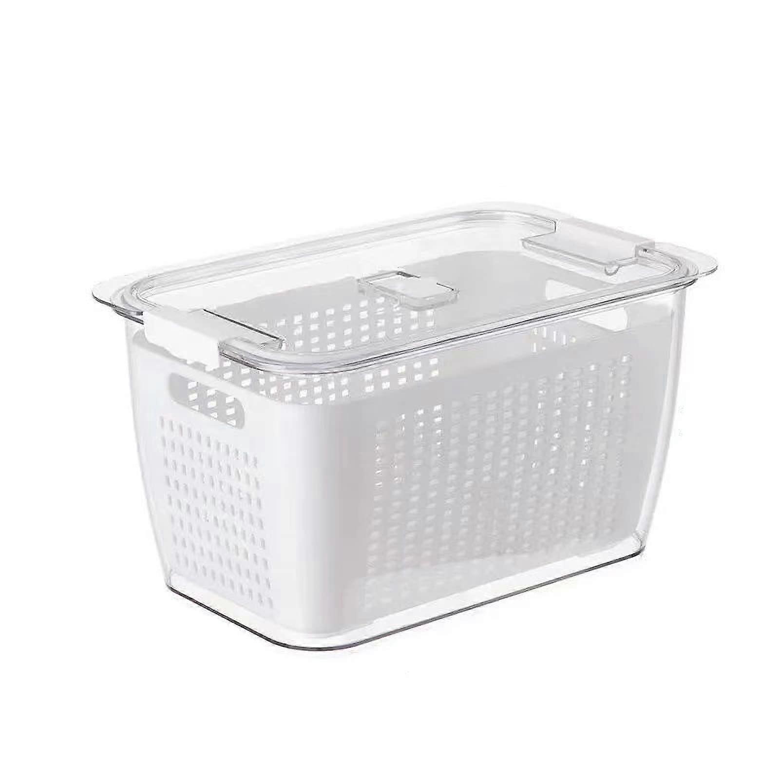 Lettuce Keeper For Fridge, Produce Saver Container With Drain Tray, 1.7L White, Vegetable And Fruit Storage