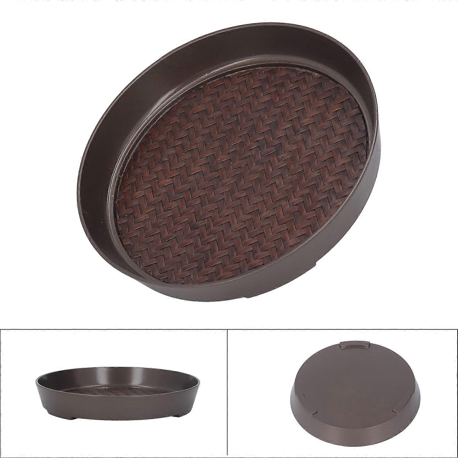 Round Small Alloy Tea Tray with Weave Pattern for Serving Cups