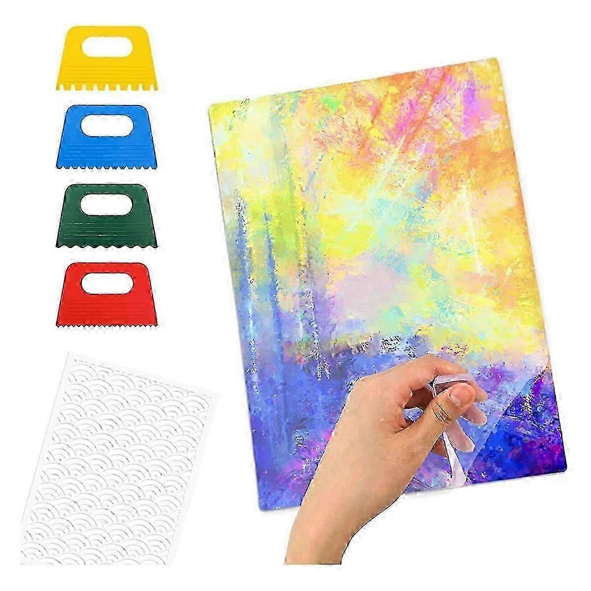 9x12 Inch Transparent Gel Plate with 4 Scrapers & Reusable Stencils for Printmaking Art Projects