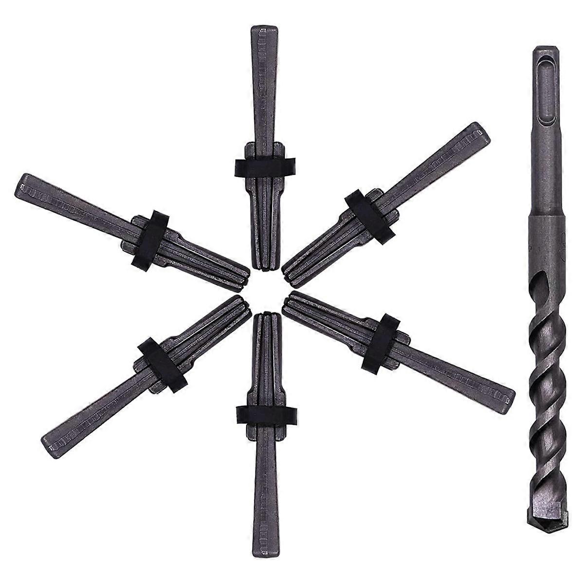 6PCS Rock Splitting Wedges & 1PCS Rotary Hammer Drill Bit, Tools for Stone & Concrete 14mm