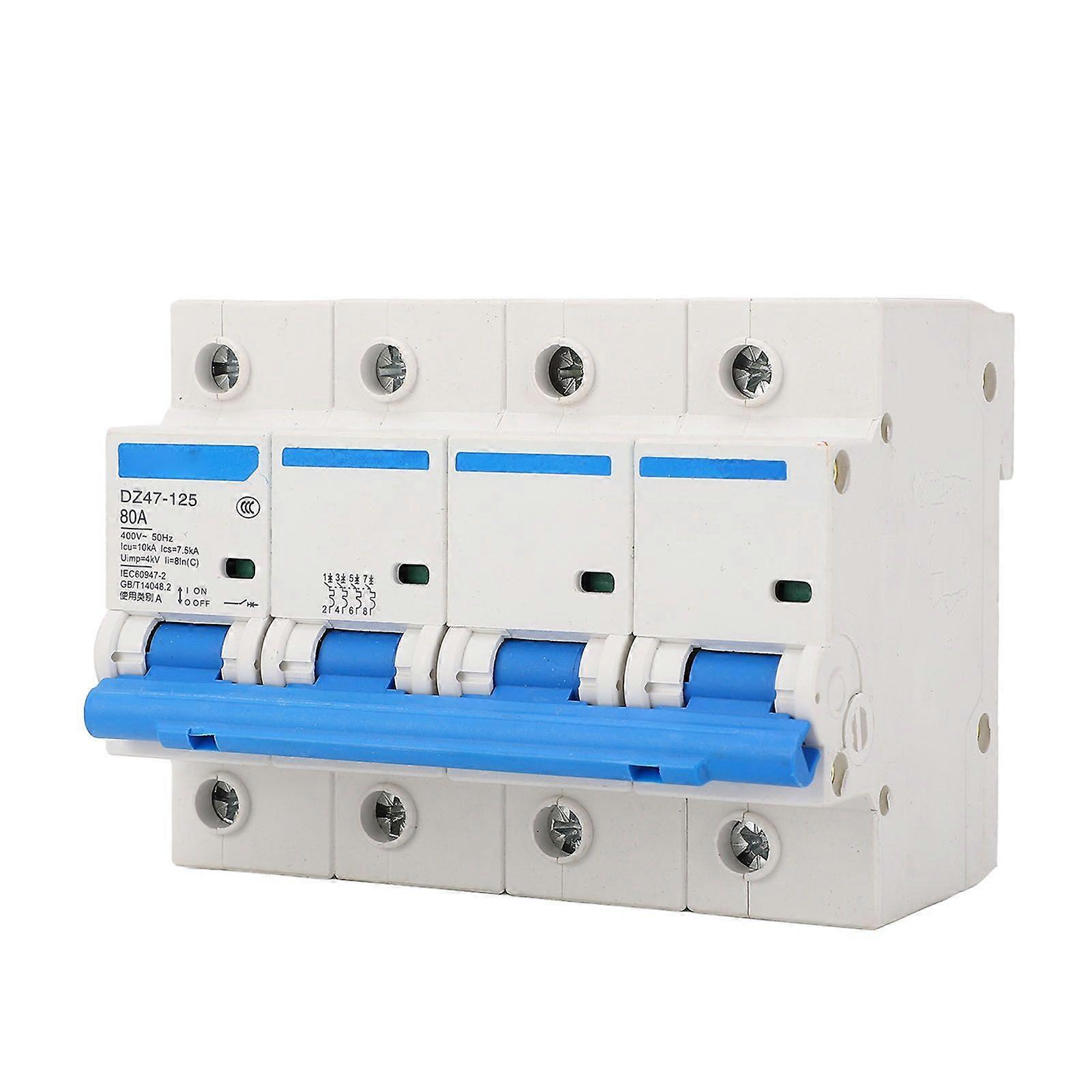 Rail Mount Circuit Breaker 4 Pole 400V 80A Versatile Safety Protection Flame Retardant Disconnect Switch for Home