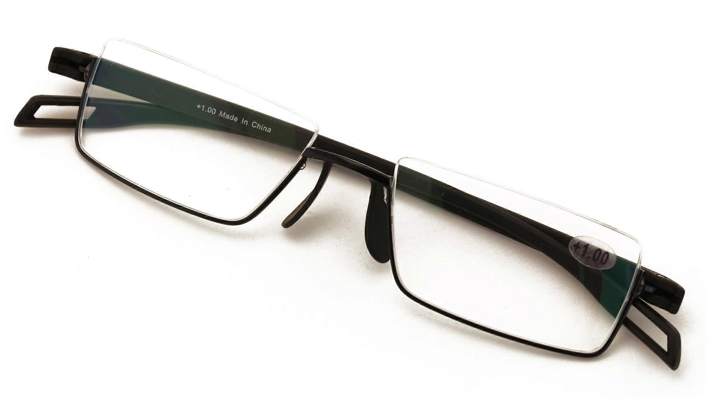 Men Large Wide Featherweight Slim Half Rim Memory Flex Reading Glasses - Anti-reflective AR Coating With Extended Temple +2.25