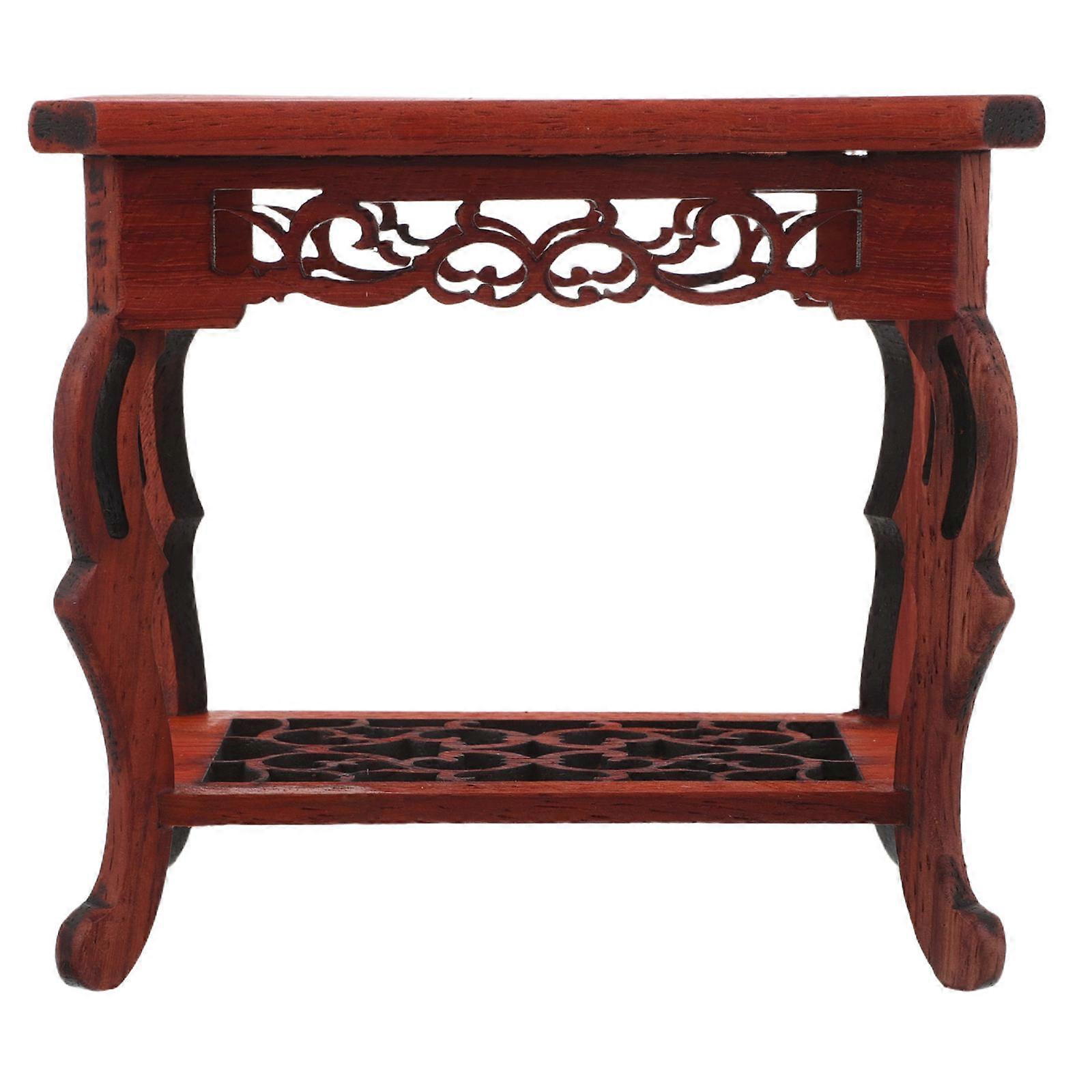 Ornamental Stone Base Wooden Display Stand for Decoration 5Pcs Brown