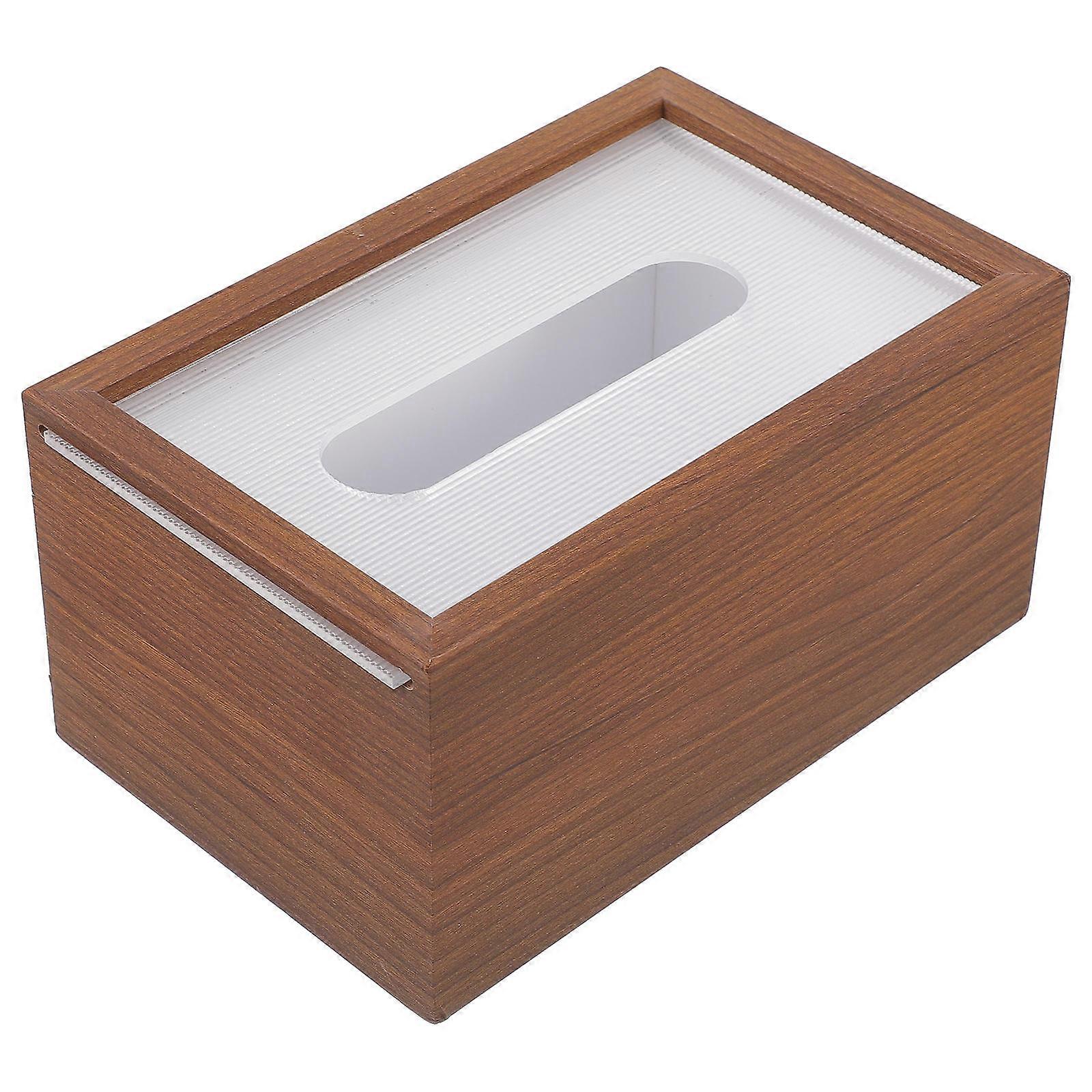 Tissue Box Cover Brown Wood Rectangular Holder with 2Pcs Set for Storage