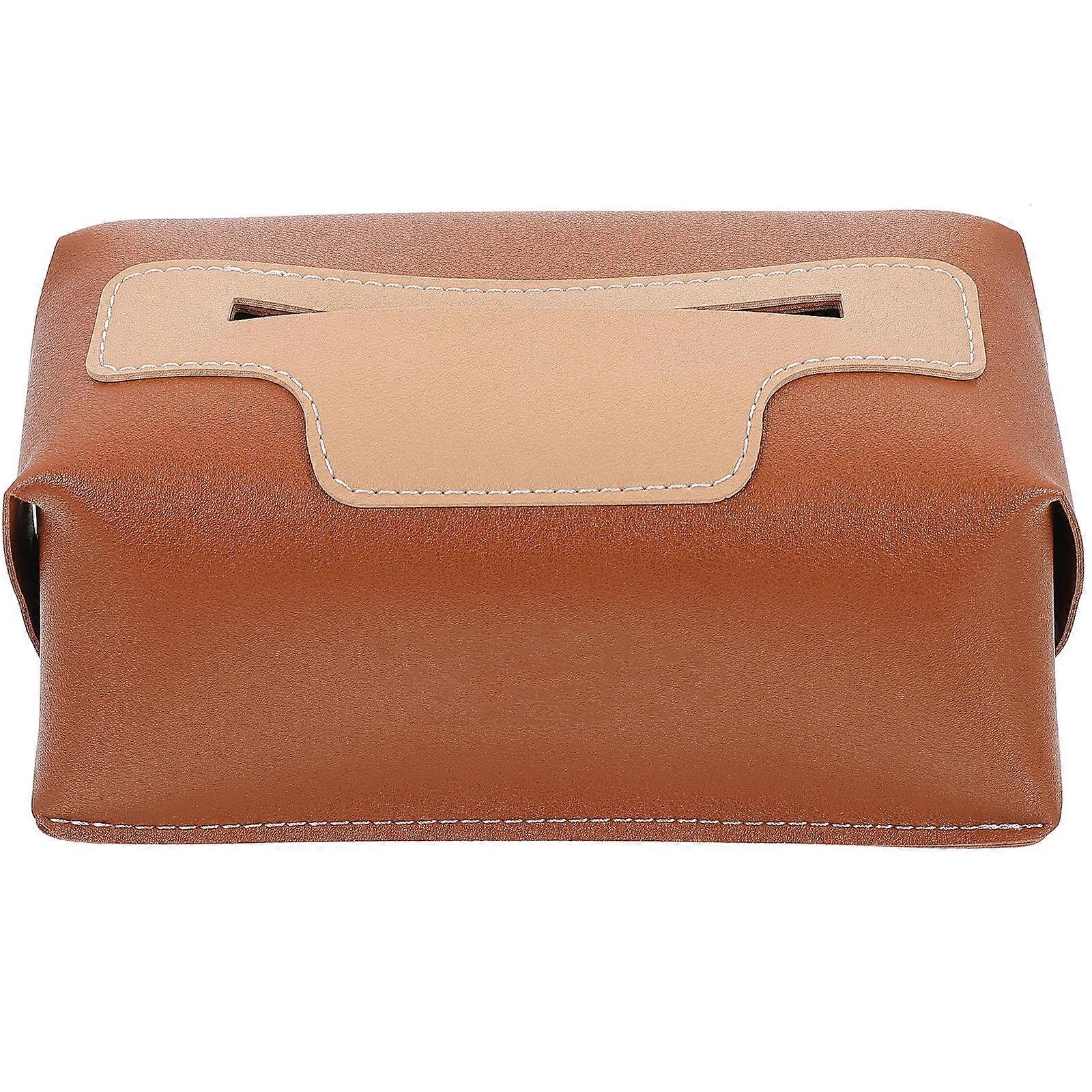 Pu Tissue Box Cover for Tissue Box Office Use Light Brown Material Decorative Effect Paper Towel Storage 1Pcs