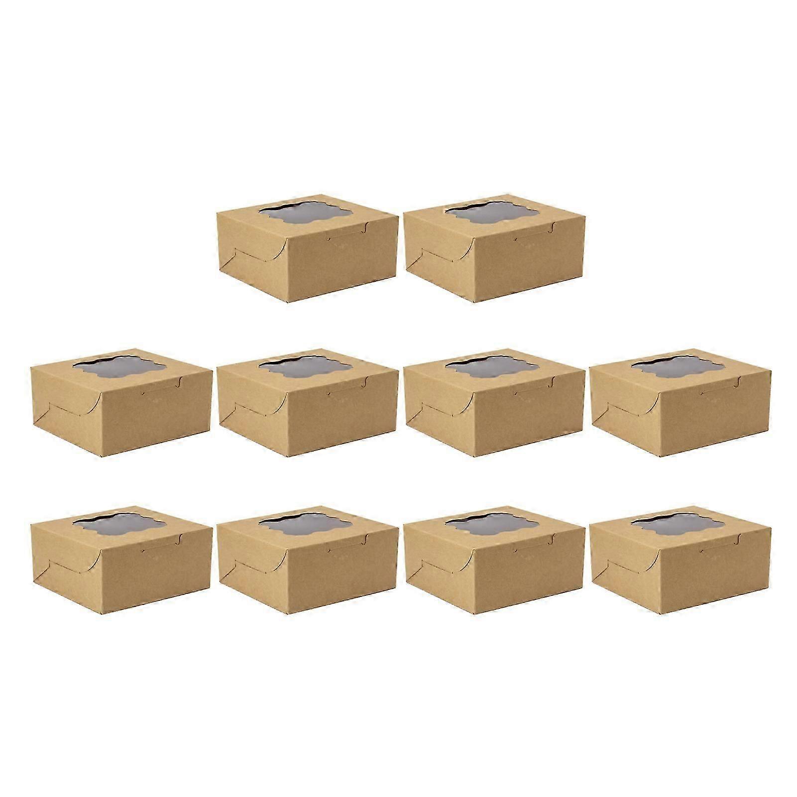 10Pcs Cookie Box Visible Window Waterproof White/Brown Bakery Dessert Packing Case Kitchen Tool Jikaixiang