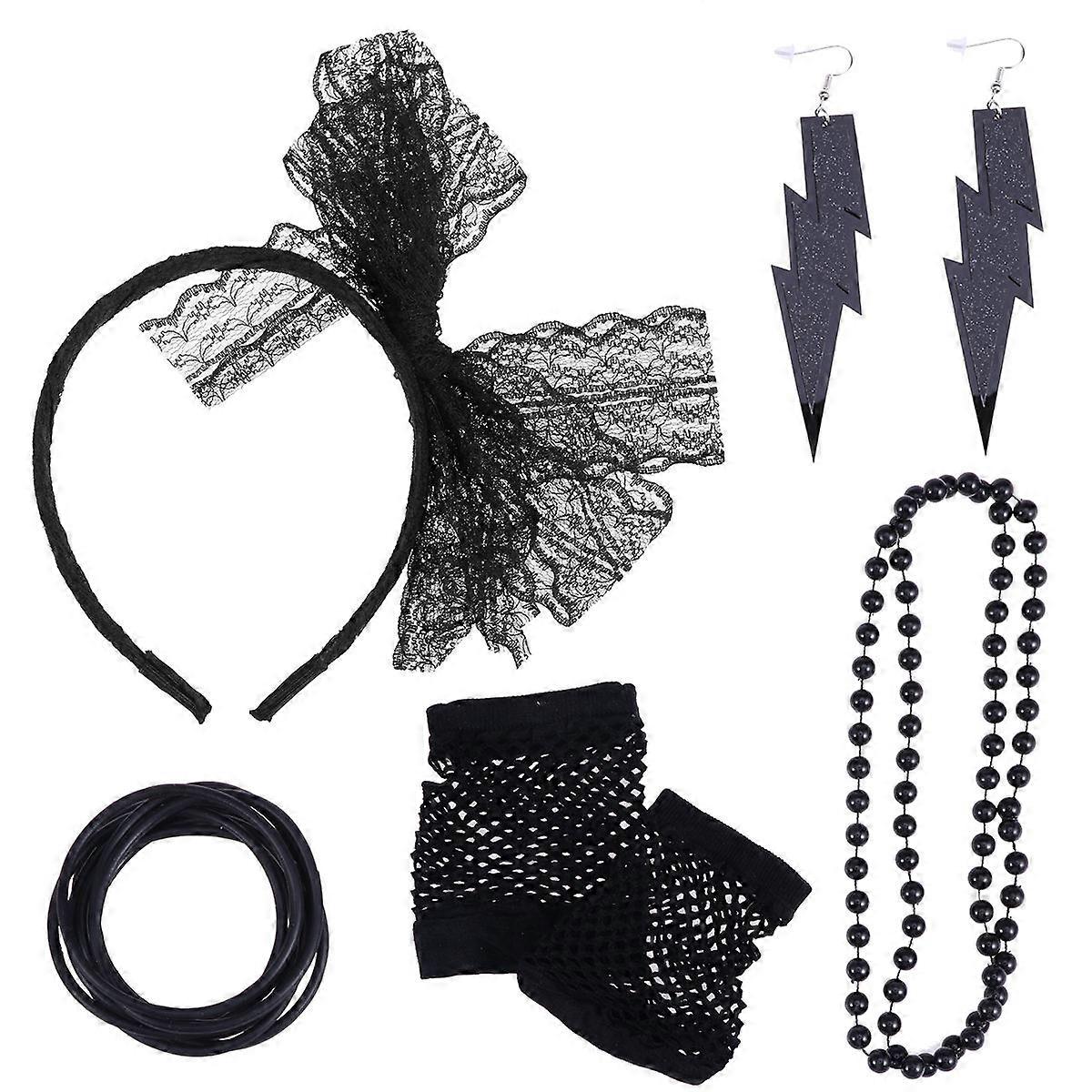 Fishnet Gloves 80s 5-Piece Set for Costume 2Pcs Accessories