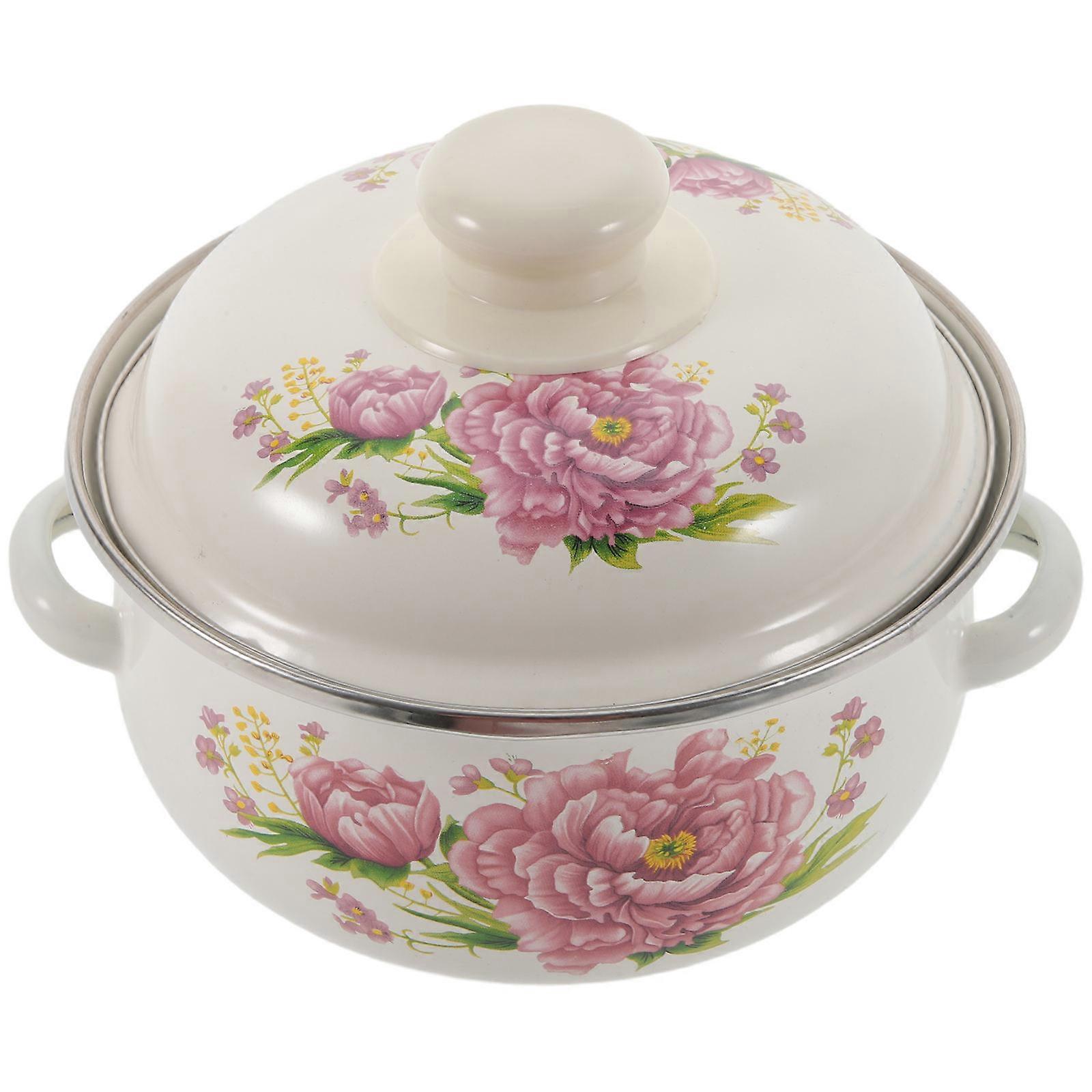Enamel Soup Pot Thickened Household Soup Pot Party Festival Pink Enameled Material Easy to Clean 1Set