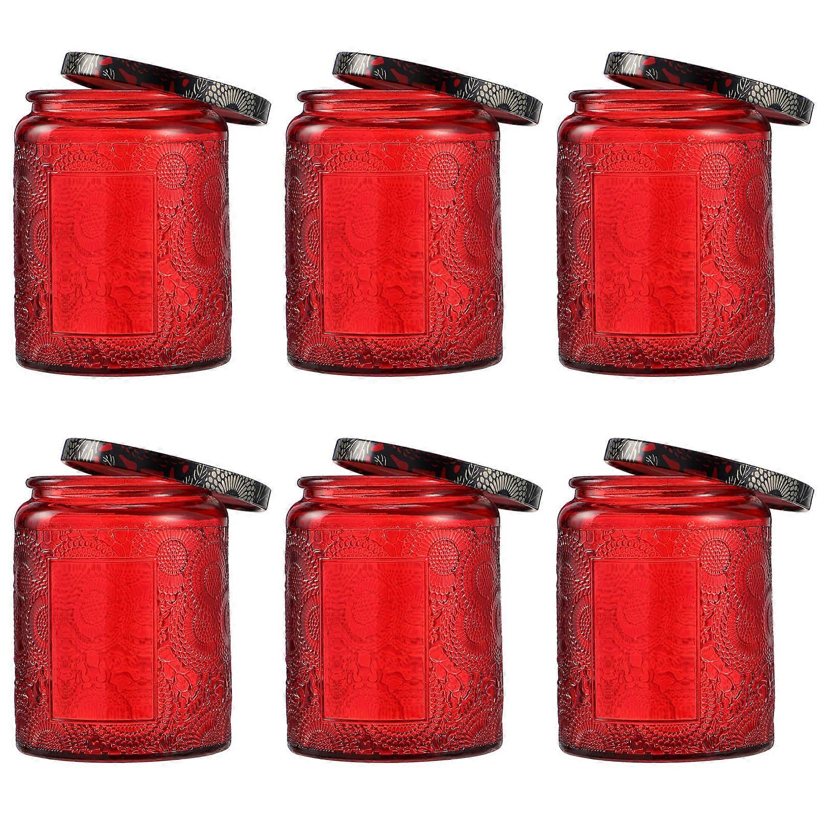 Red Embossed Candle Jar Glass Containers for DIY Candle Making 12Pcs