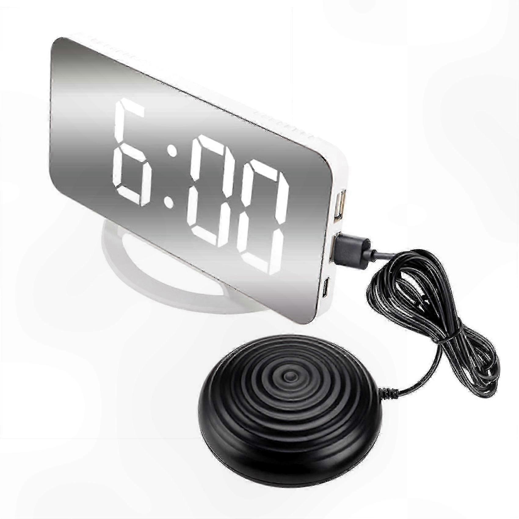 Digital Alarm Clock with Vibrating Bed Shaker for Heavy Sleepers Mirror Display