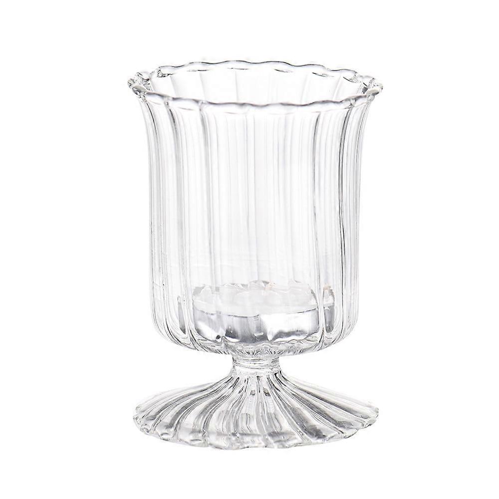 WRXMIJNHGSA Clearance,Dinner Candle Transparent Glass Stripe Creative Lit Candle Cup Light Candlestick LED Light