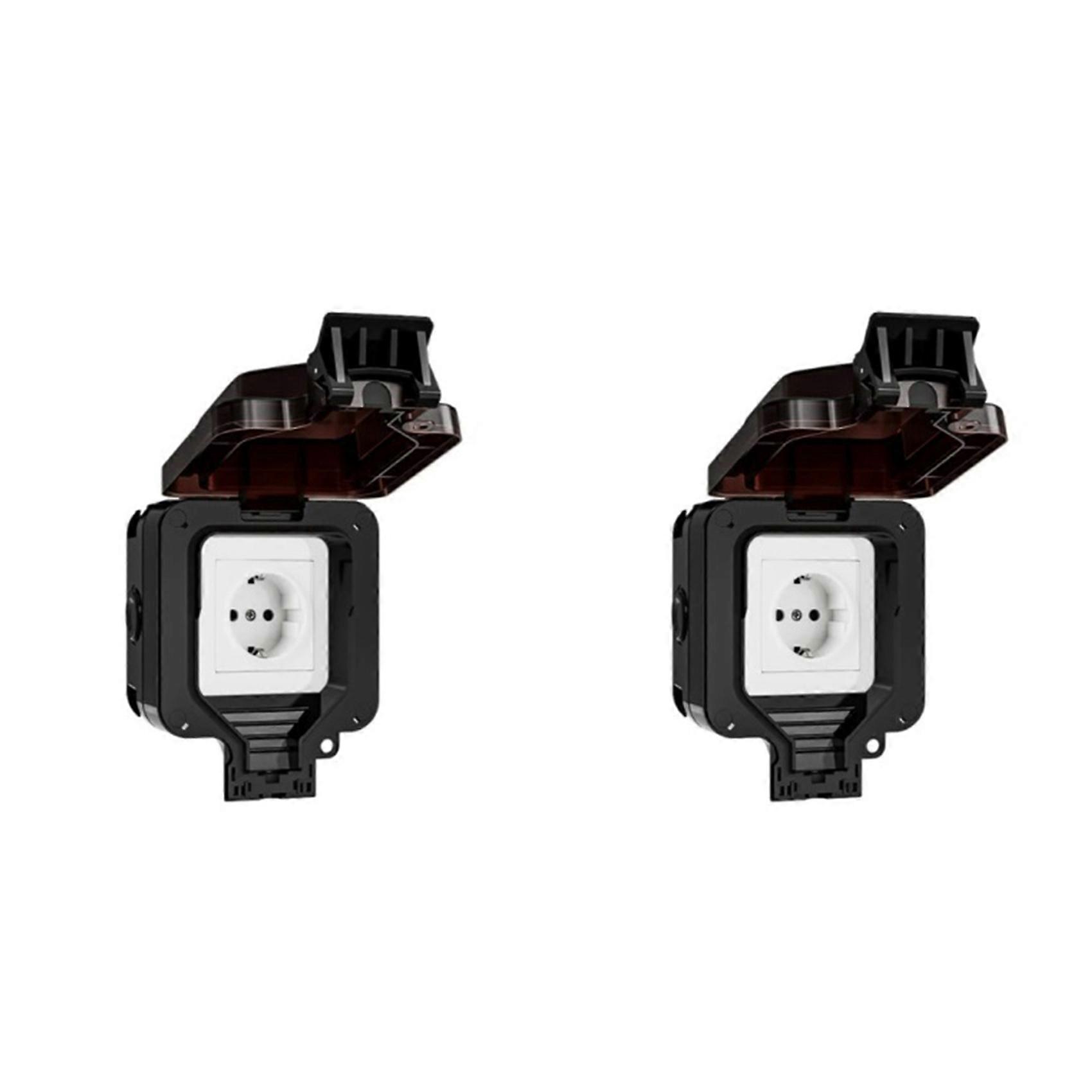 2X IP66 Waterproof Socket 220V Black Wall Plug Power with Built-in Switch Electrical EU Home Appliance(A)