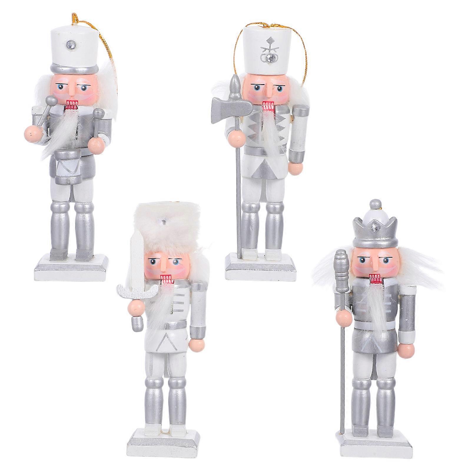 Christmas Nutcracker Miniature Nutcracker Figurines Wooden Nutcracker Ornament Grey Made for 4Pcs