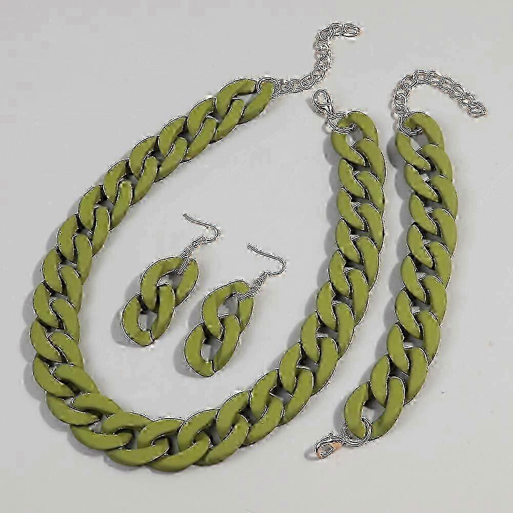 ボヘミアンスタイルのアクリルネックレス、分厚いチェーンチョーカーイヤリング、女性用ブレスレット付き