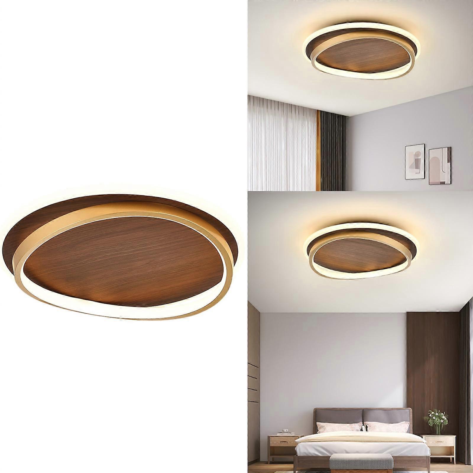 Dimmable 3 Color Modern LED Round Flush Mount Ceiling Light Model D47CM Diameter 47CM Walnut Finish Low Profile