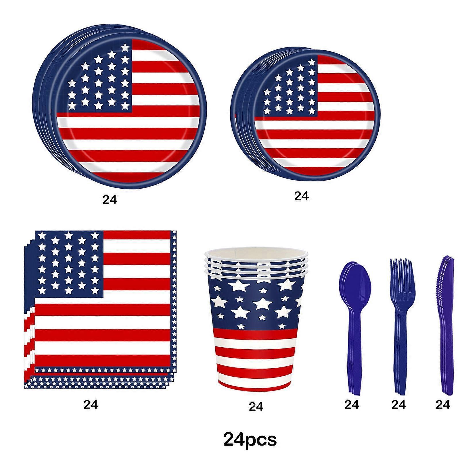 maxiaoxia Party Tableware Set Independence Day 24pcs/set for 4th of July Patriotic Decor
