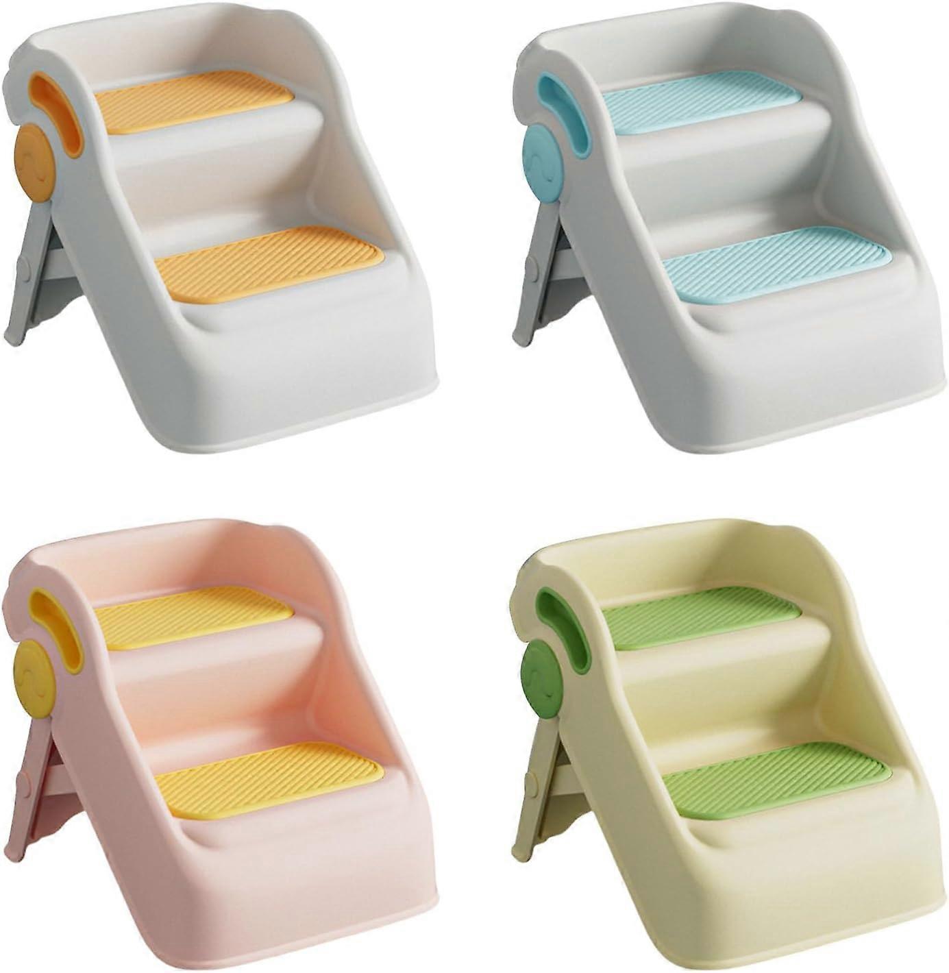 Toddler Step Stool Foldable Not Slip Anti Tilt 2Tier Design White And Yellow