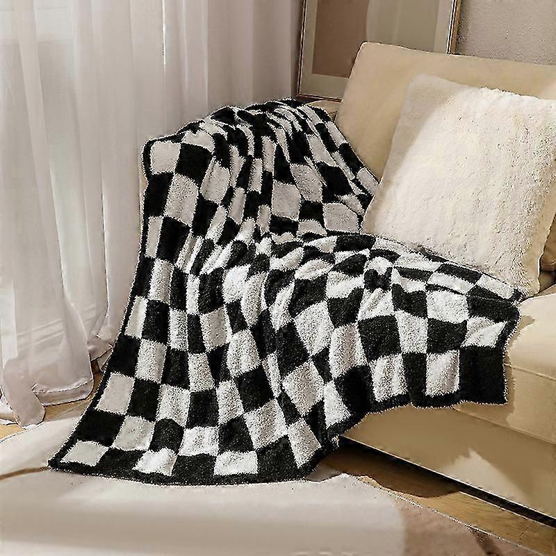 Blanket Super Soft Cozy Throw Blanket Knitted Checkerboard Grid Warmer Fluffy Shaggy Soft Cozy Fuzzy Bed Best