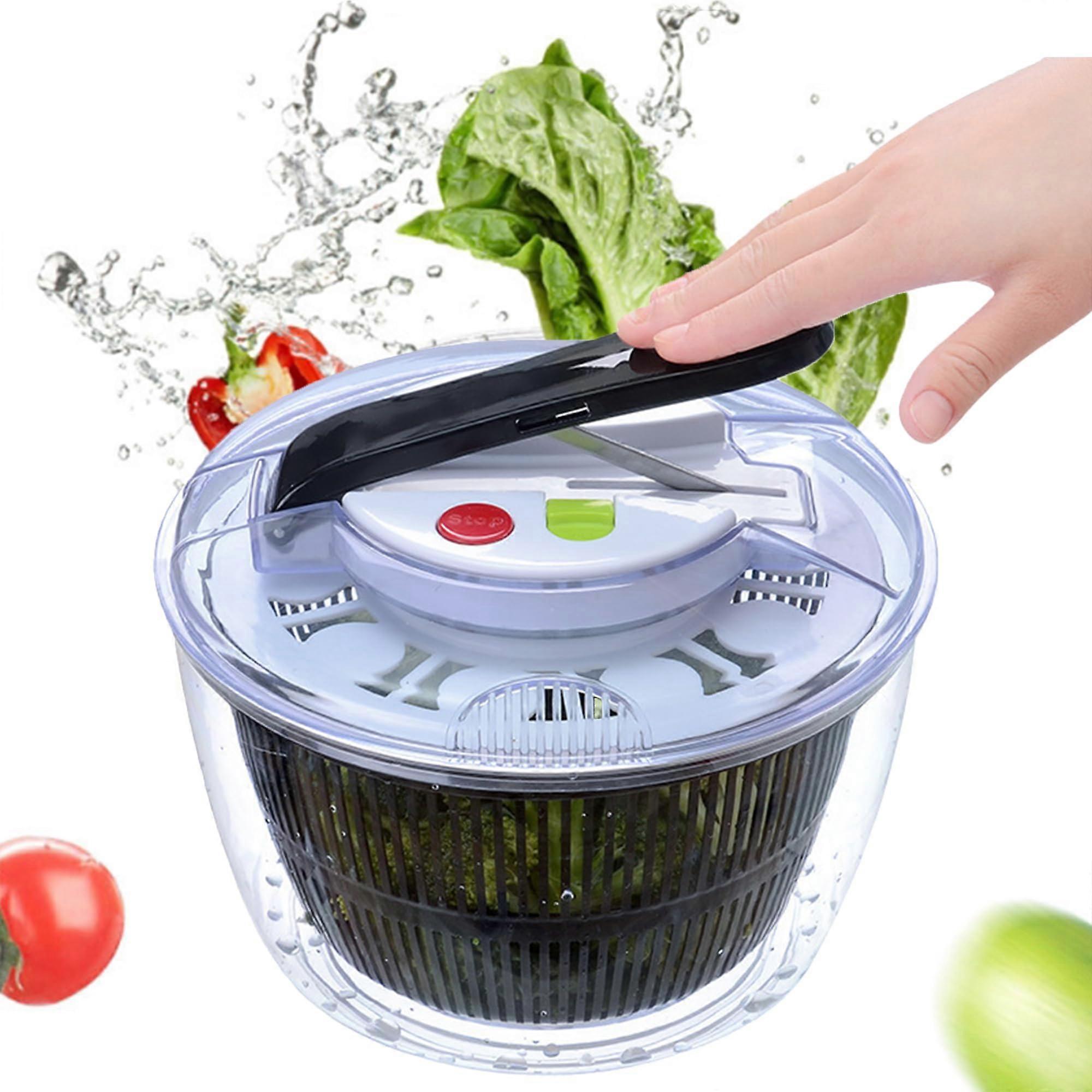 Manual Salad Spinner 5L Large Capacity LeverPress With Removable Basket Stop Button Vegetable Dehydrator Fruit Washer