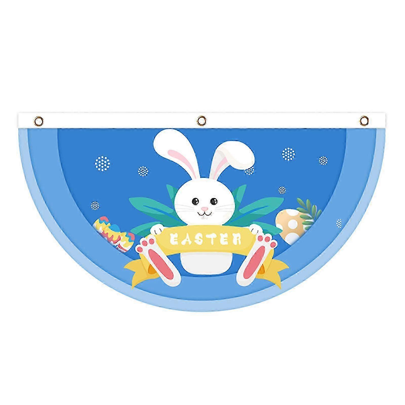1 Pcs Easter Fan Shape Flag Happy Easter Garden Flag Rustic Bunny Bunting Flag