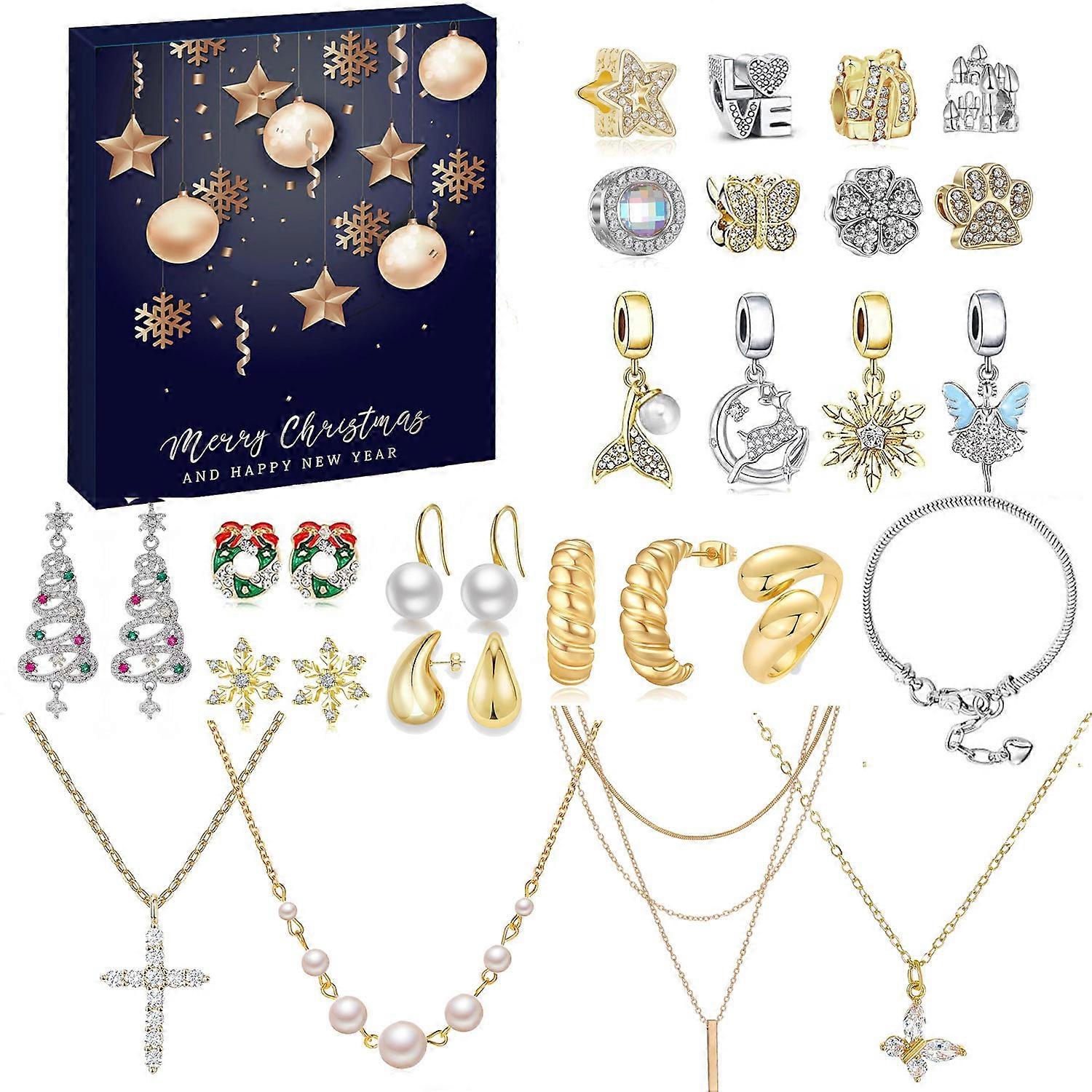 Νέο Ημερολόγιο Αντίστροφης Μέτρησης Δώρων Χριστουγέννων 2025, Κοσμήματα Advent Blind Box Σκουλαρίκια Κολιέ Βραχιόλι Δώρο ΚουτίY025