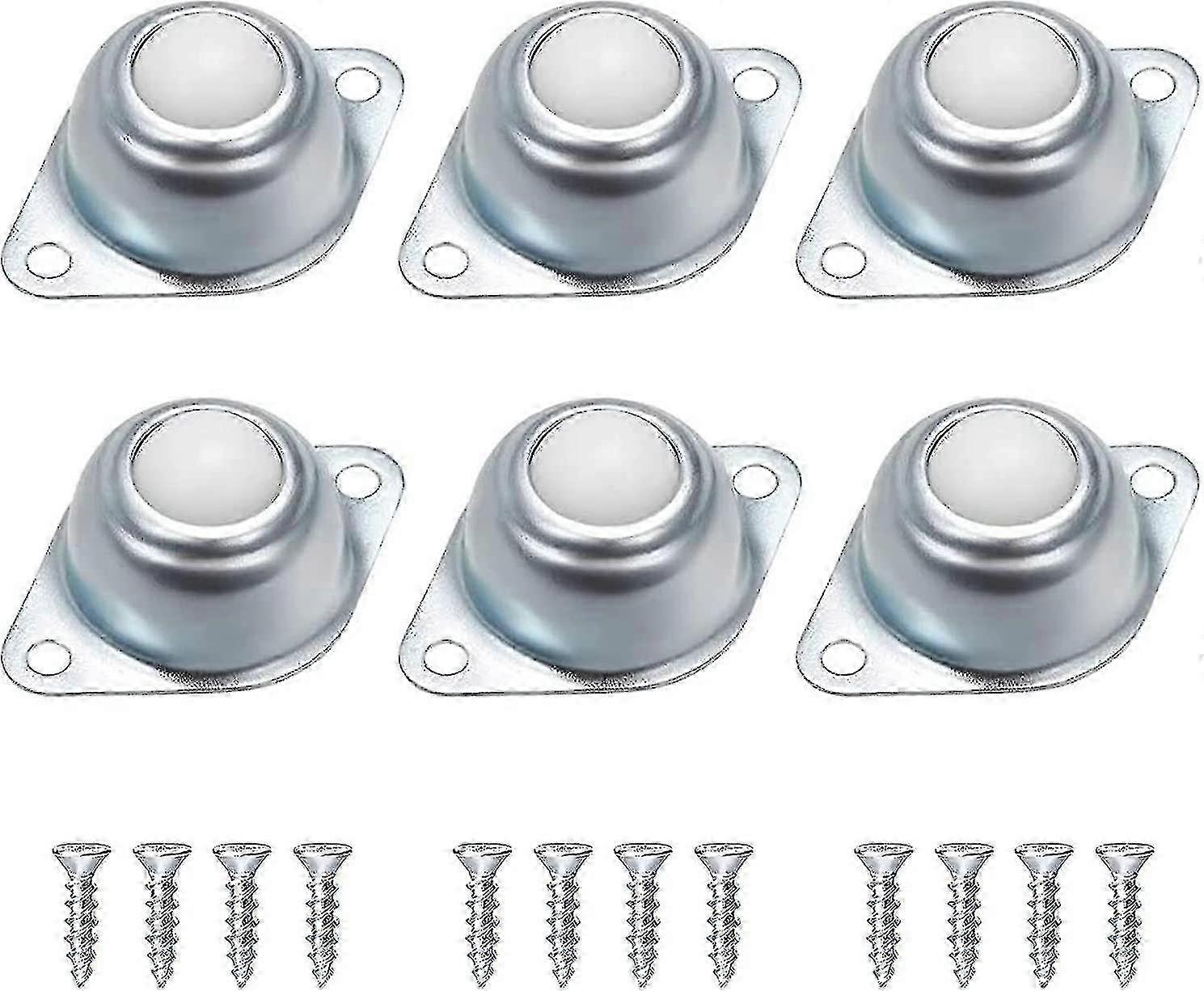 6個のボールキャスターホイール、輸送用ベアリング家具ローラー、フラットボールローラー、簡単に取り付けられる低騒音ローリングボール、12個のネジ付き