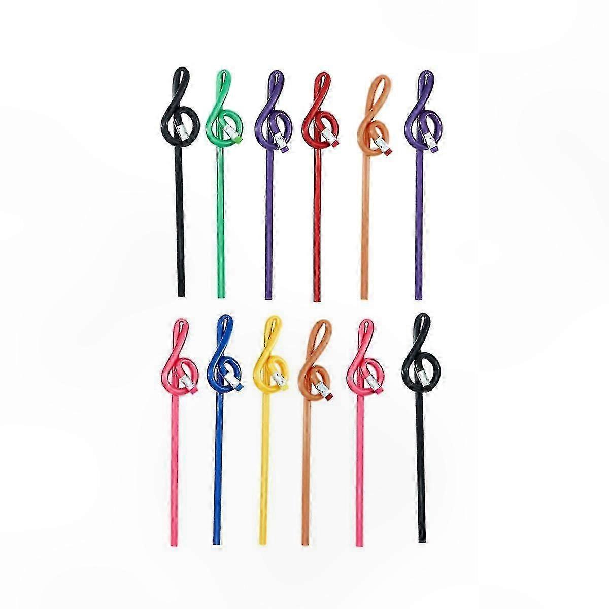 12-Pack Colorful Wooden Pencils with Erasers Musical Treble Clef Design Student Note Writing Instruments