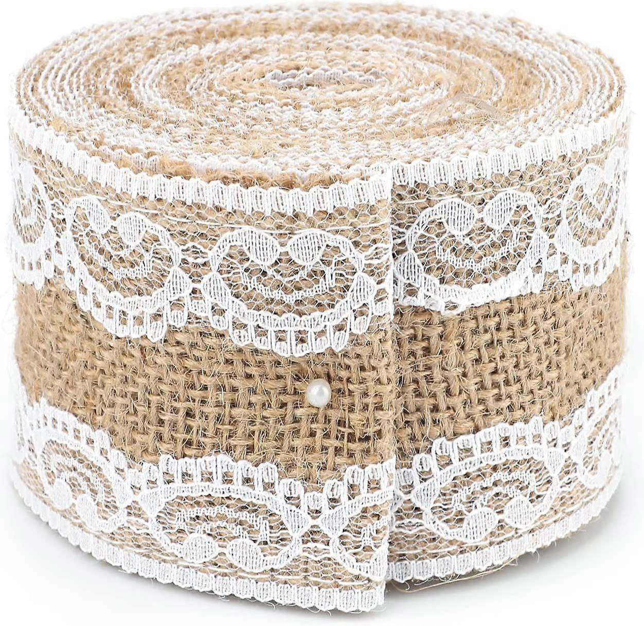 Hessian Burlap Ribbon with Lace, 1M Jute Trim Craft Ribbon, 5CM Rustic Hessian Themed Tape for Gift Wrapping and Crafts5pcs brown
