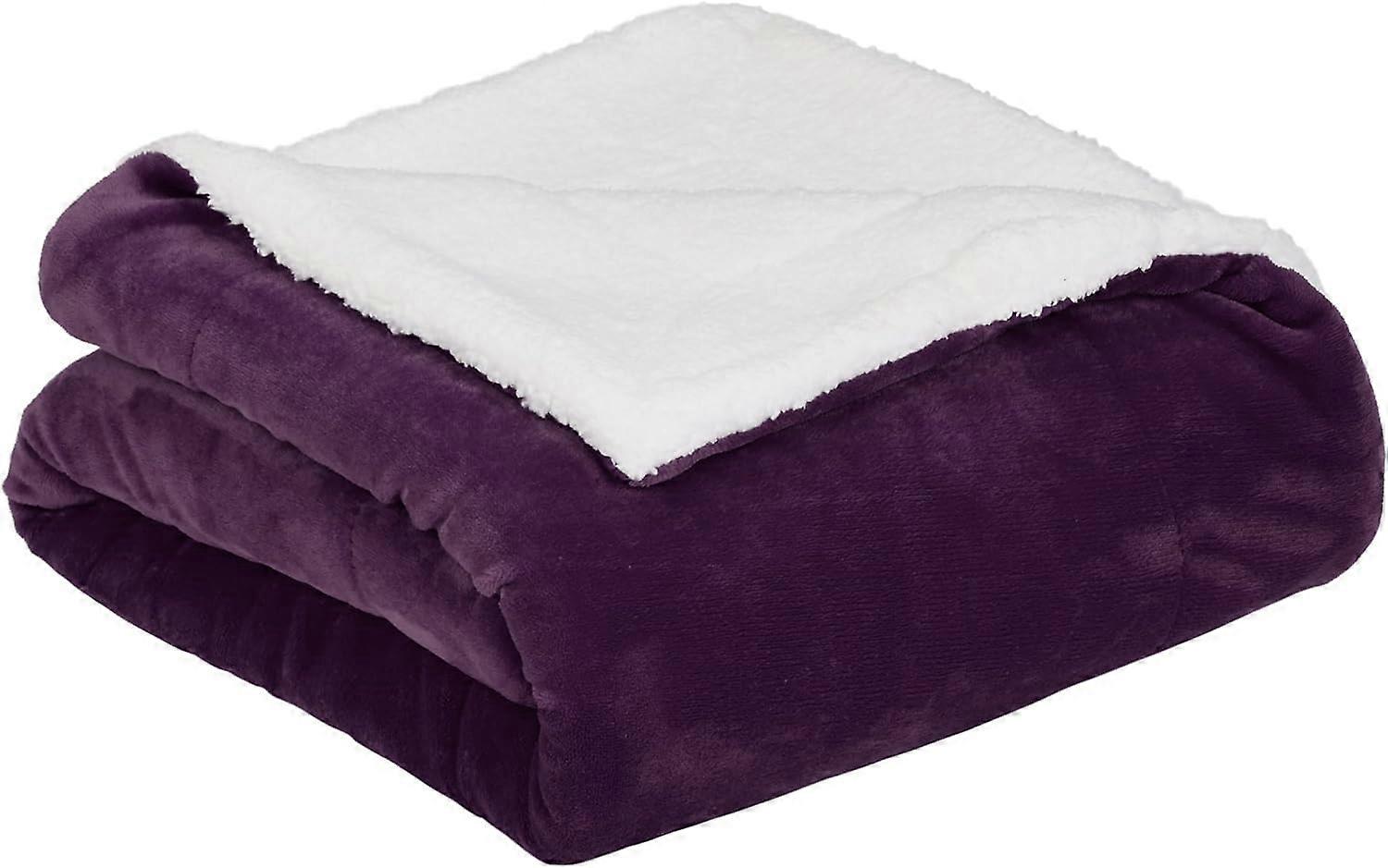Fleece Blanket 150 X 200 Cm Plum Reversible Plush Throw For Sofas And Beds Soft Fluffy Thick