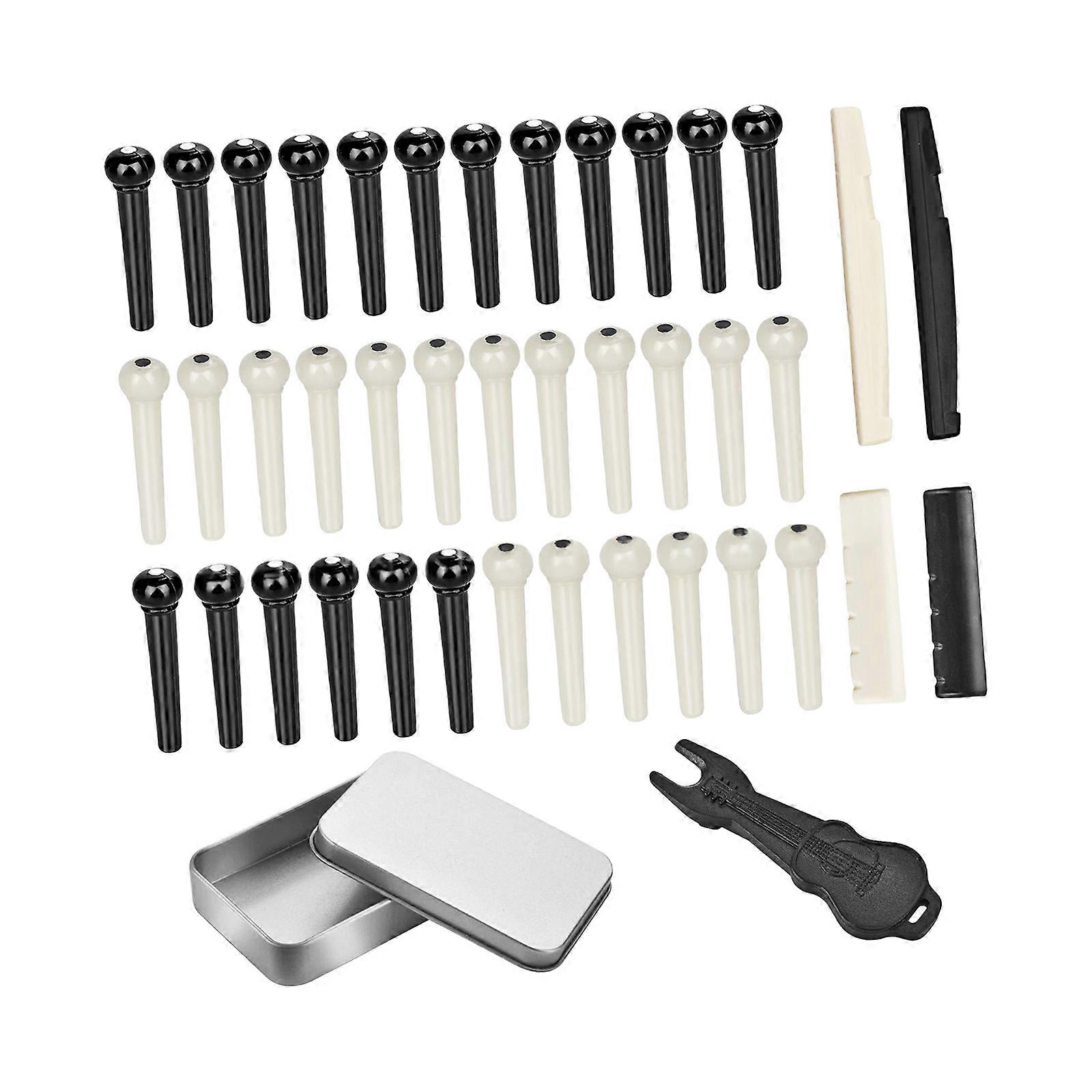Acoustic Guitar Bridge Pin Set with Saddles and Metal Puller Tool Suitable for Easy String Replacement and Maintenance Multicolor