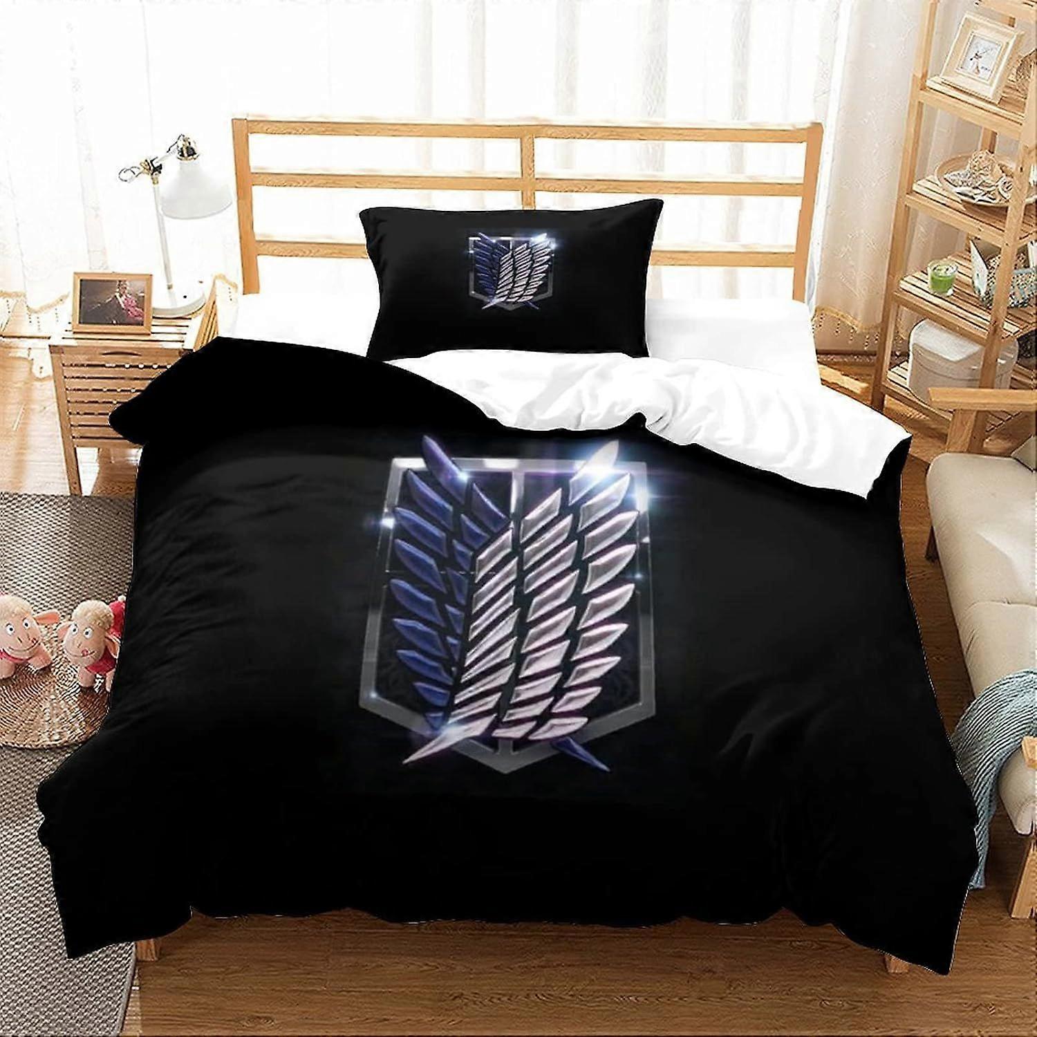 Anime Attack on Titan Duvet Capa Set 3D Printe Shingeki No Kyojin Personagens dos desenhos animados Cama Colcha Capa edredom, Microfibra macia Single