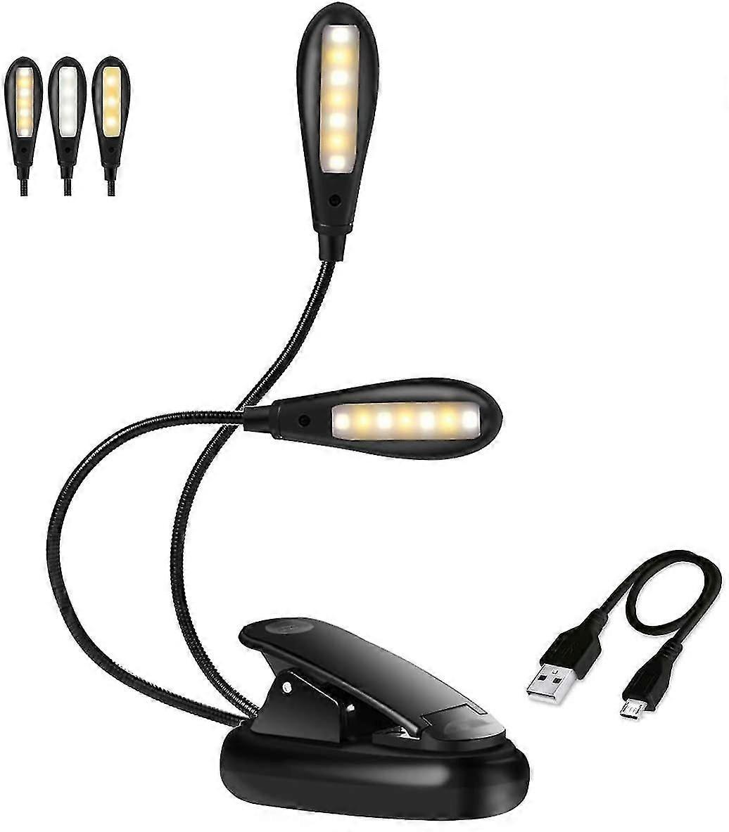 Clip-on Reading Lamp 14 Leds 3 Colors 9 Adjustable Brightness Modes, Portable And Flexible