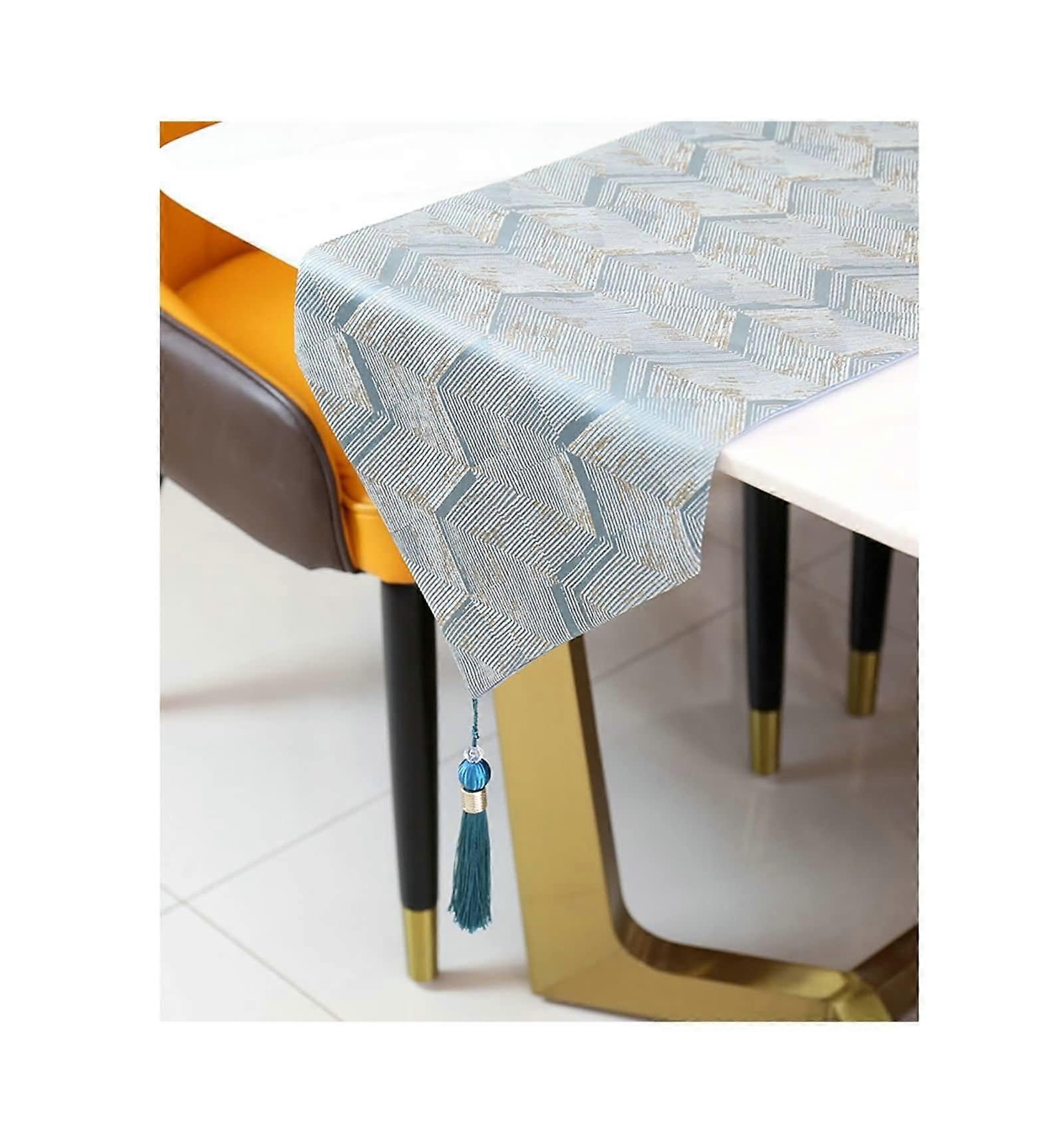 Linen Cotton Table Runner with Wave Pattern for Modern Dining Room Decoration 32x210cm
