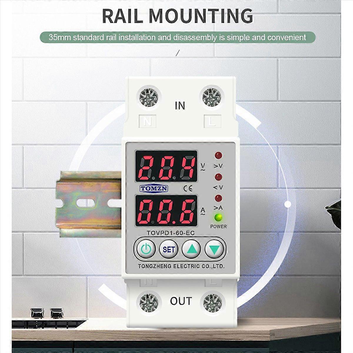3X Din Rail Dual Display Adjustable Over Voltage Current and Under Voltage Protective Device Relay 4