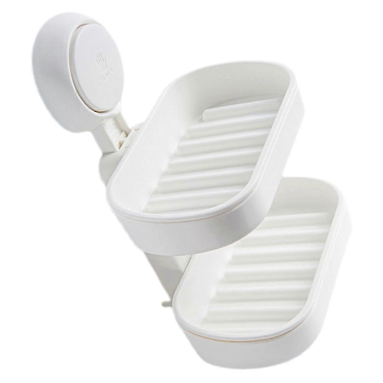 Double Layer Wall Mounted Soap Dish with Suction Cup No Drill ABS Shower Tray for Bathroom Organizer