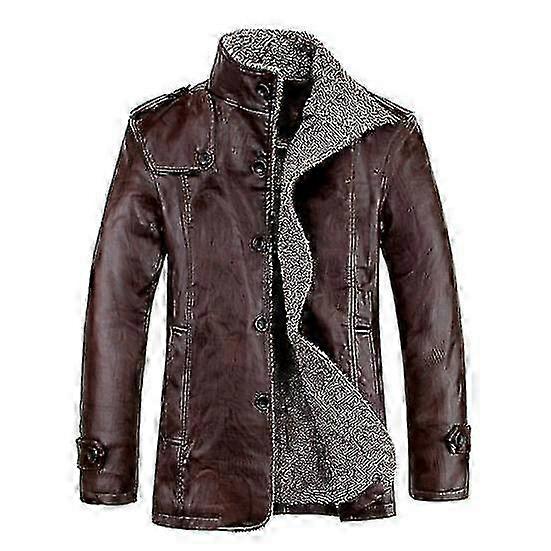 Men's Winter PU Leather Fur Business Casual Long Jacket