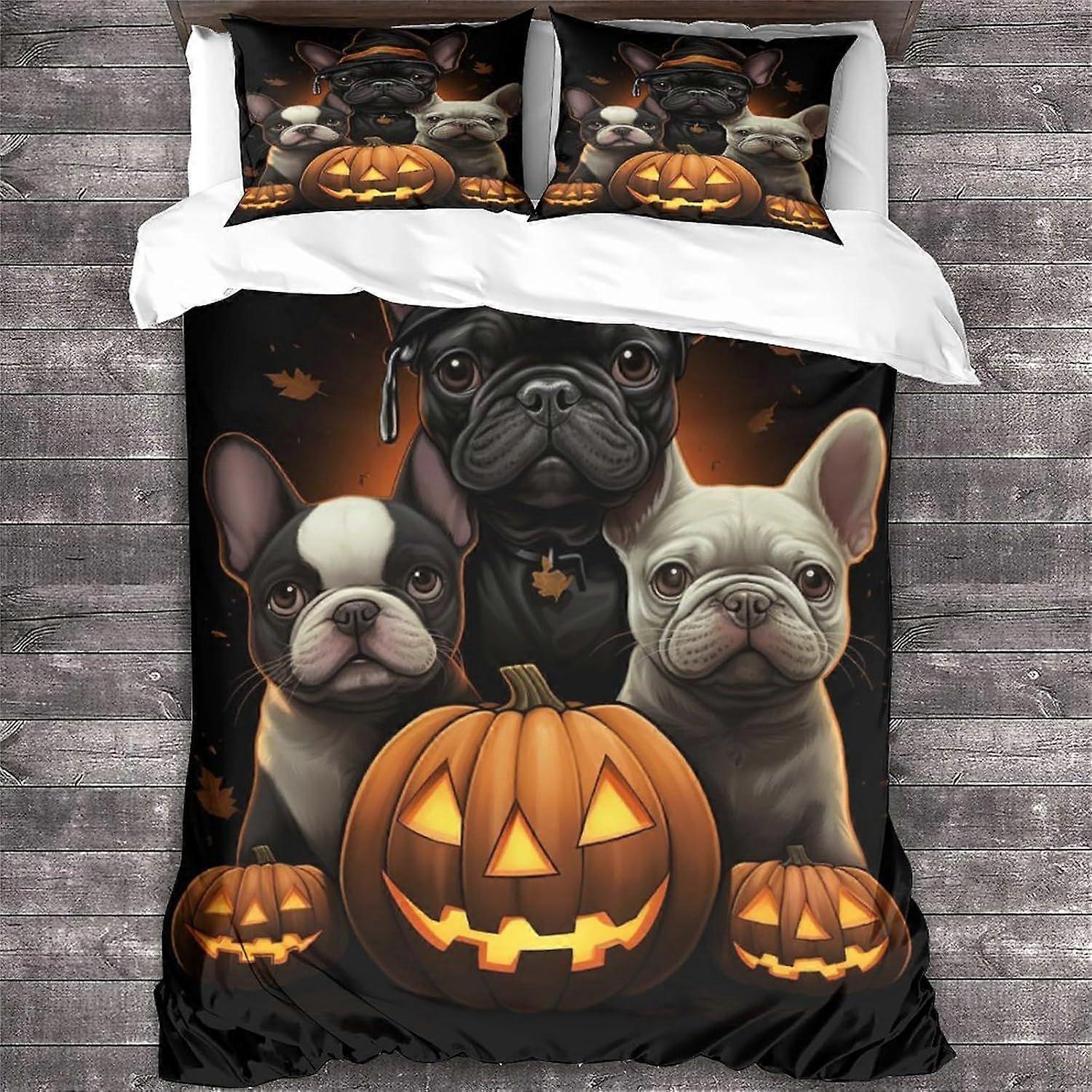 LikeEj 3D impresso cão padrão de cama conjunto para crianças adultos, Halloween capa edredom com fronhas, animal tampa de microfibra com fechamento de zíper