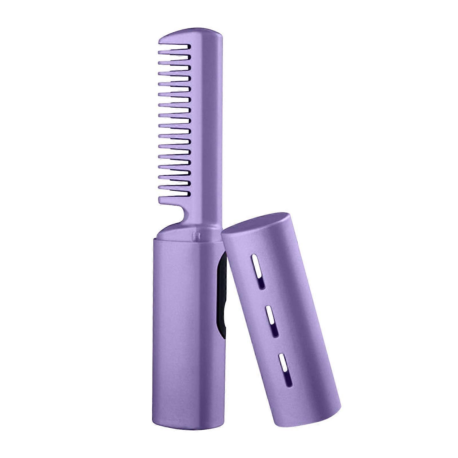 WJSXC Mini Straight Hair Comb, Straight Roll Dual Use, Non Harmful USB Wireless Electric Styling Comb with Screen Display Purple