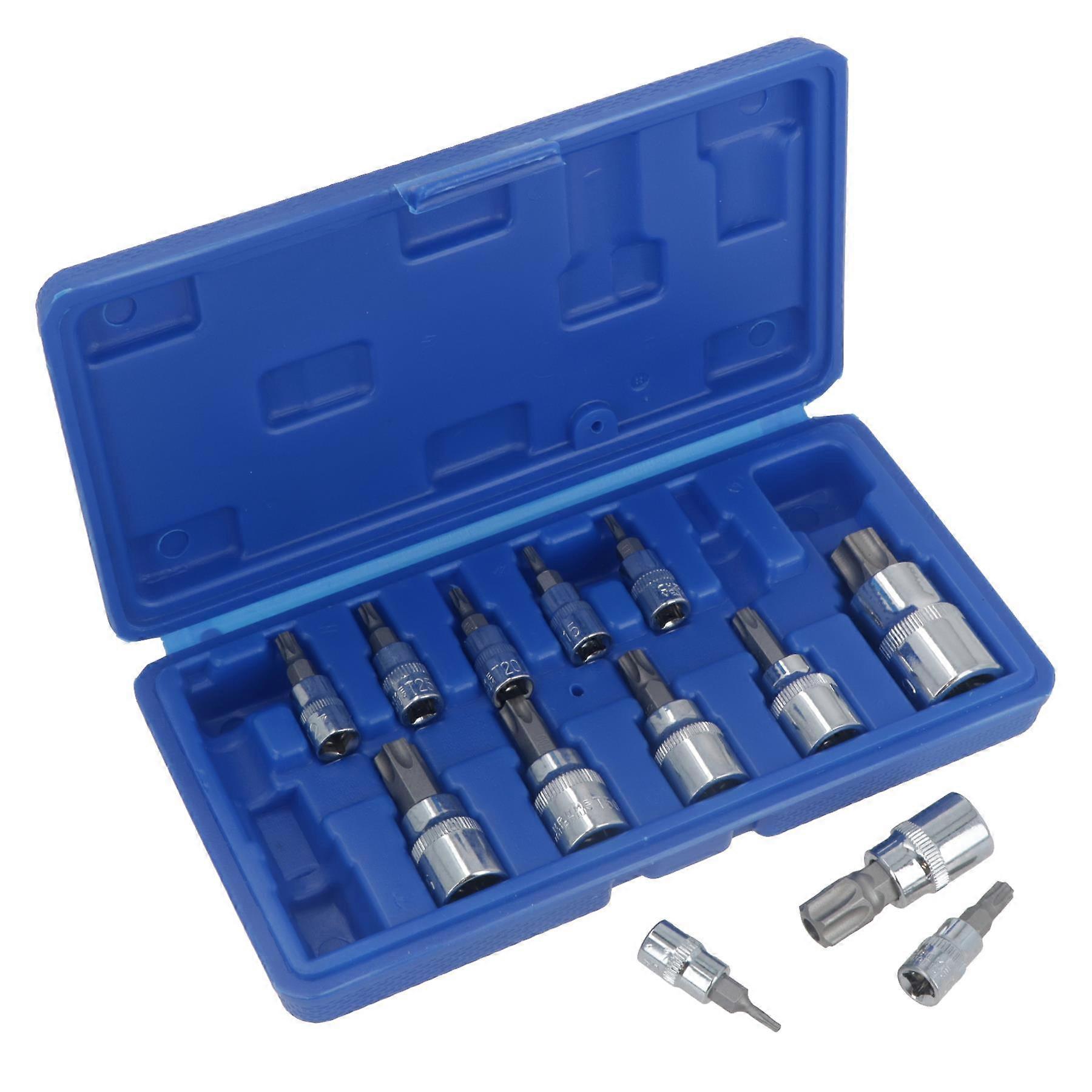 13pc Tamper Proof Torx Star Bit Socket Set 1/4 3/8 and 1/2" Drive T8 - T70 AT724