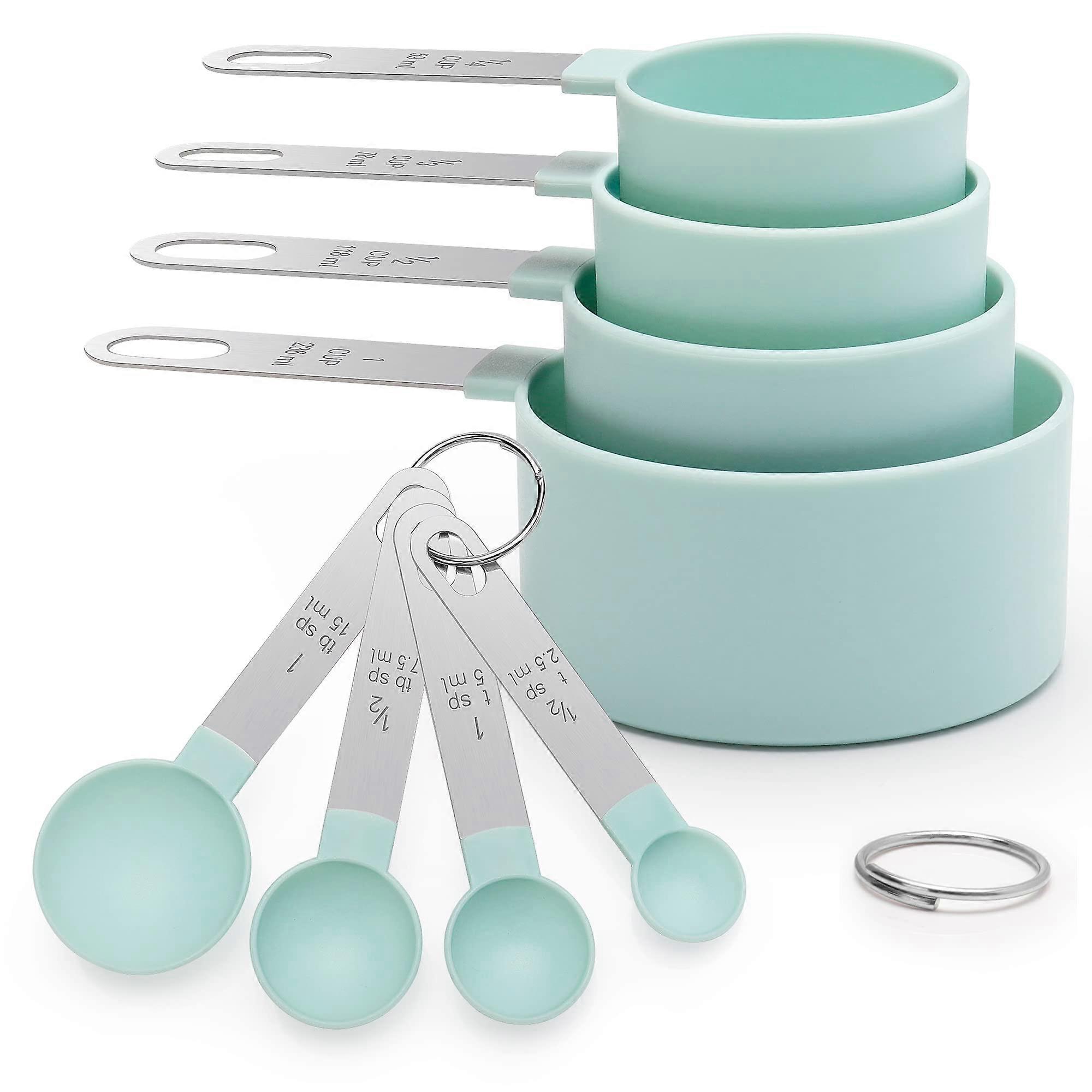 Measuring Cups and Spoons Set of 8 with Stainless Steel Handles for Dry or Liquid Ingredients Cooking Baking
