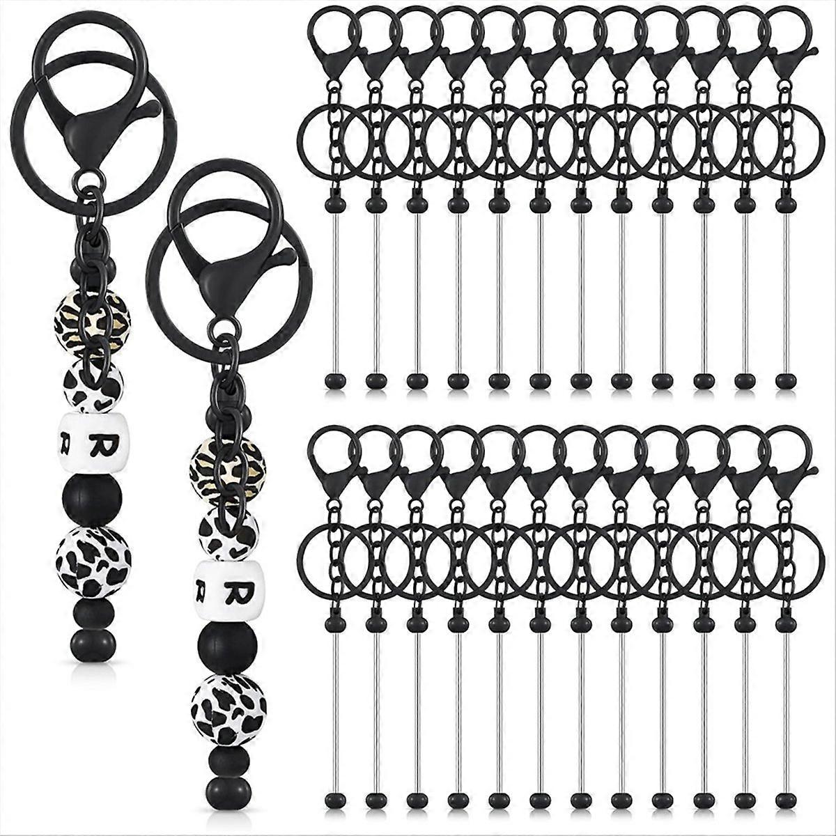 Beadable Keychain Bars Bulk for Beads DIY Blank Keychain Black