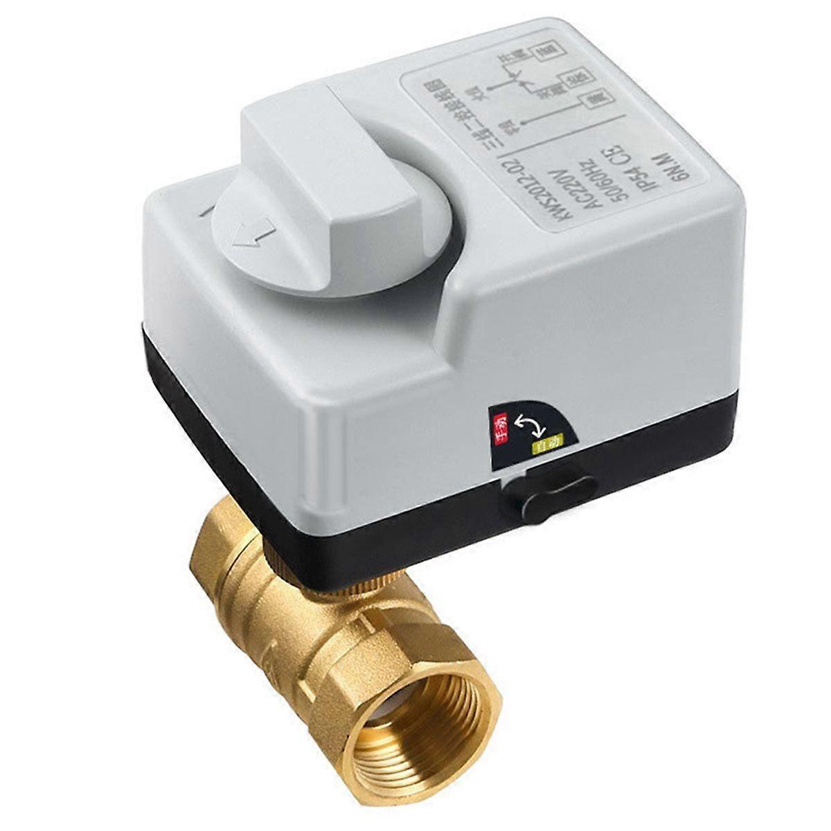 AC220V 2 Way DN20 with Manual Switch Brass Motorized Ball Valve 3-Wire Two Control Electric Actuator