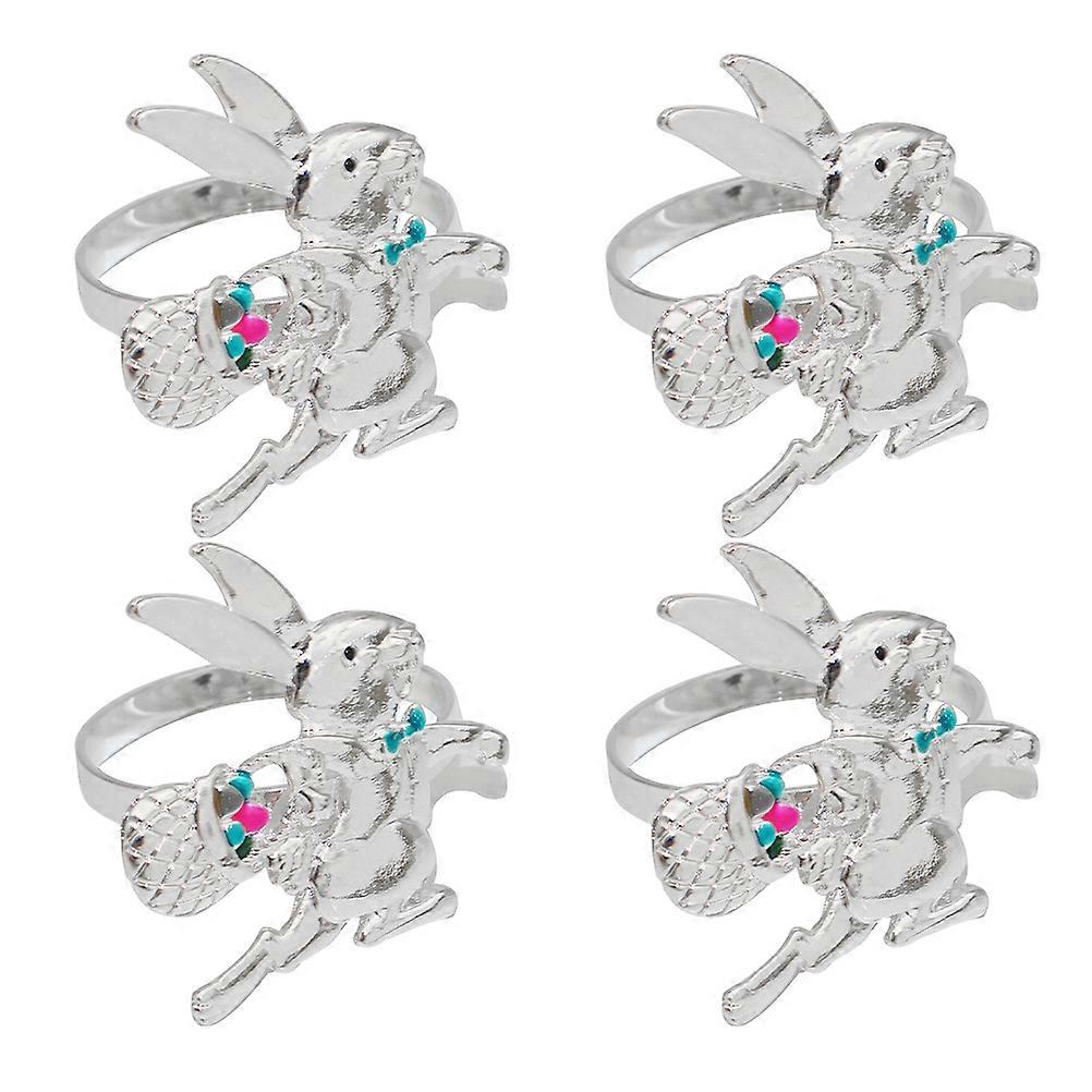 Easter Bunny Napkin Rings Set for Table Decor 4Pcs Alloy Serviette Buckles