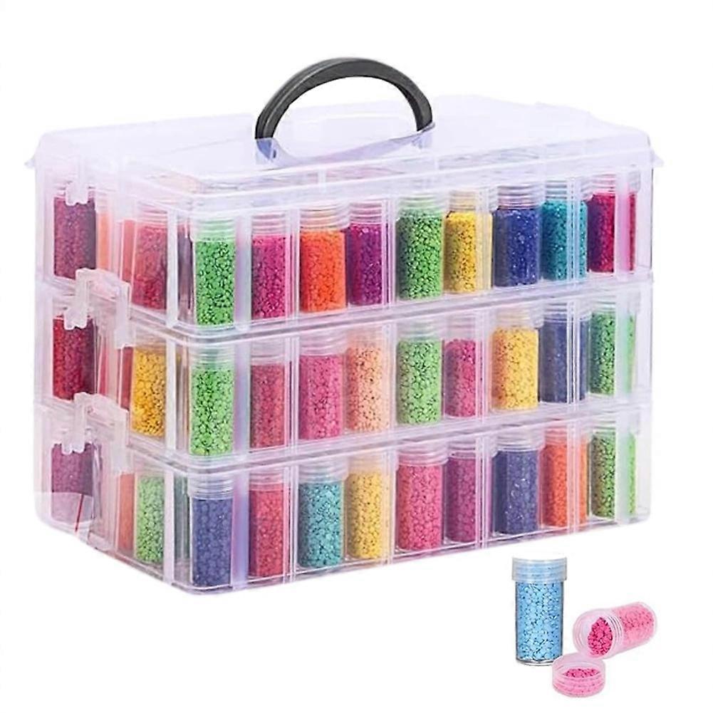 Diamond-Painting Storage Container, 3-Tier Stackable Bead Organizer with Carrying Handle, Craft Storage Box